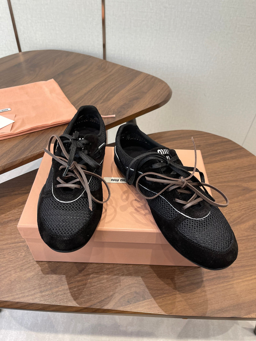 MIUMIU 26S SNEAKERS IN BLACK MESH AND SUEDE