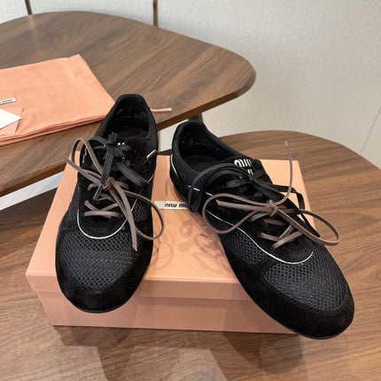 MIUMIU 26S SNEAKERS IN BLACK MESH AND SUEDE