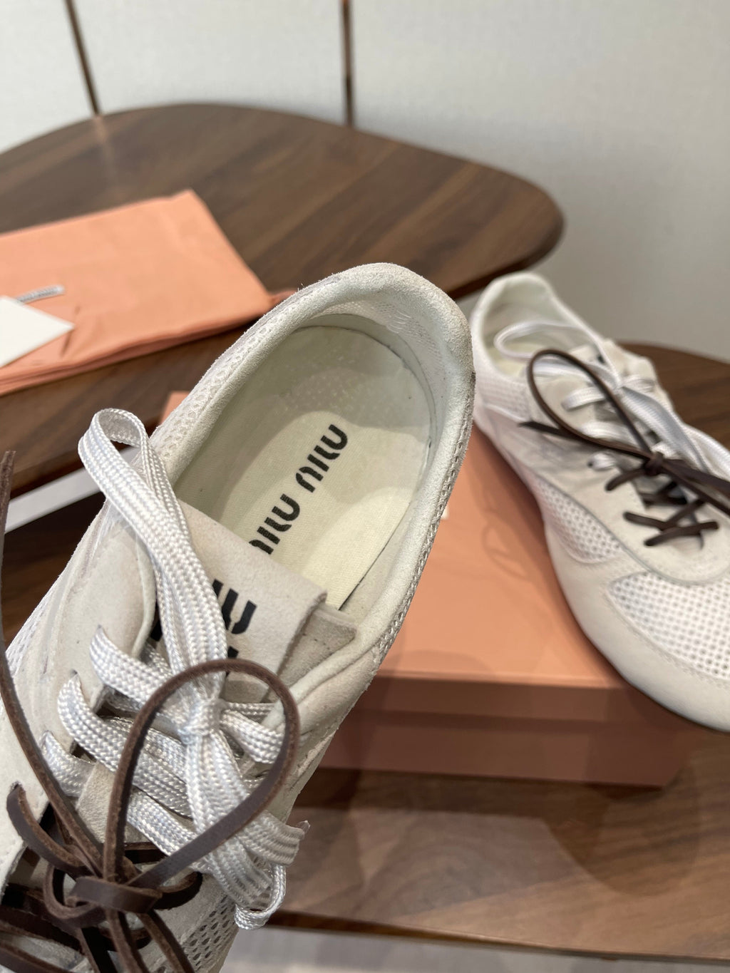 MIUMIU 26S SNEAKERS IN WHITE MESH AND SUEDE