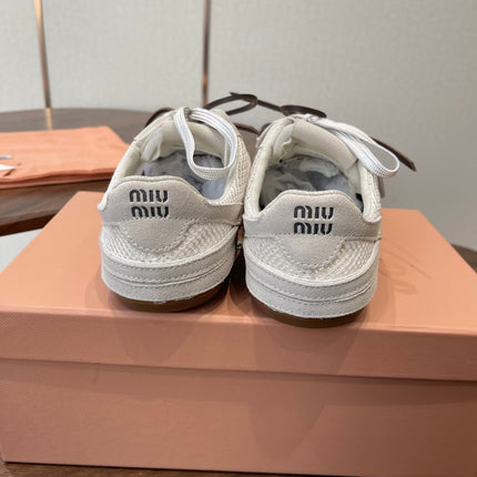 MIUMIU 26S SNEAKERS IN WHITE MESH AND SUEDE