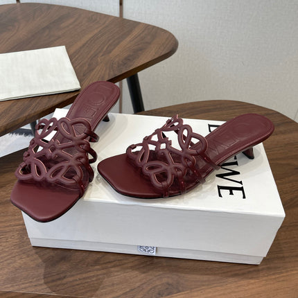 LOEWE 26S HIGH HEEL SANDALS IN WINE RED CALFSKIN