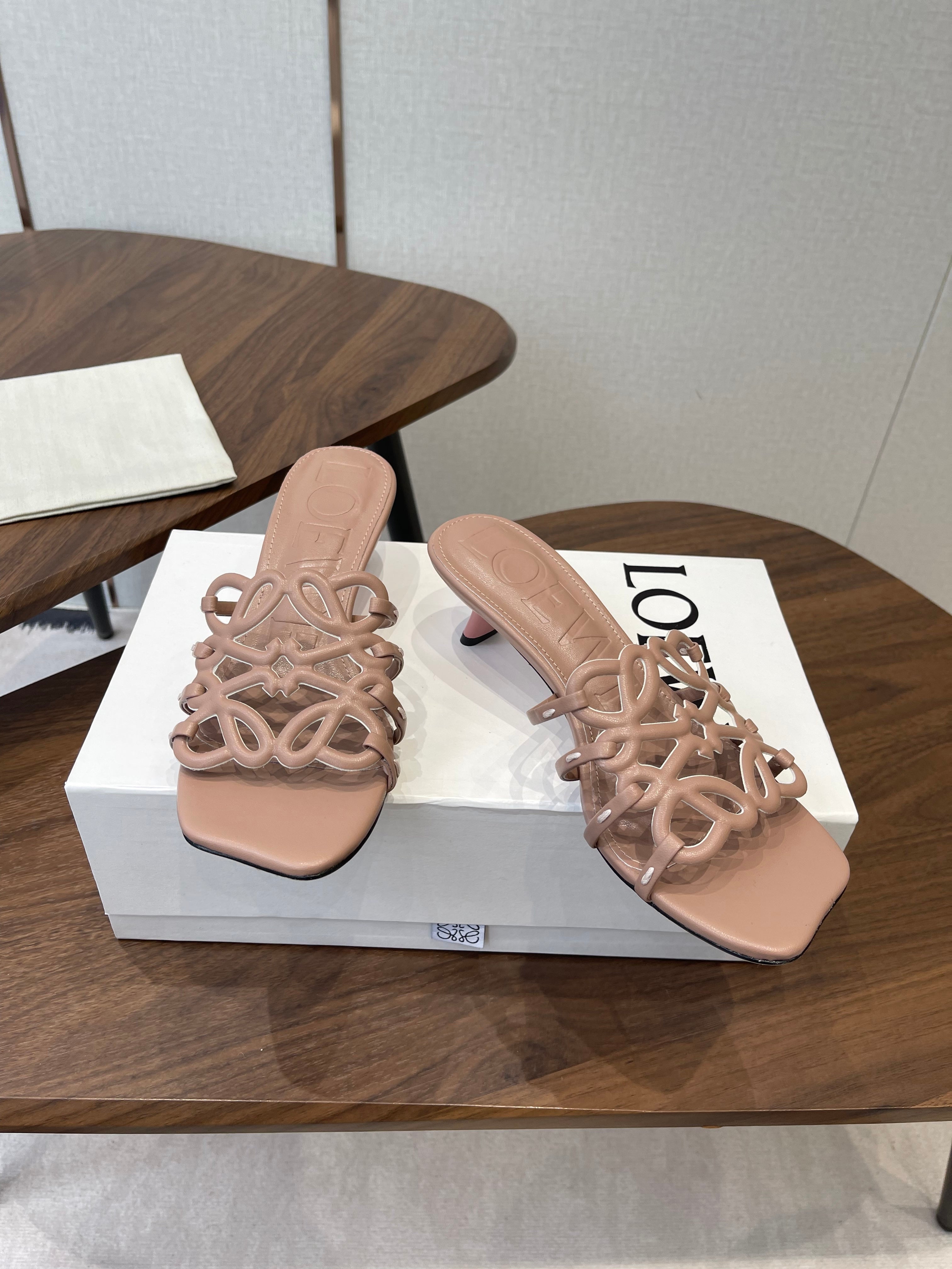 LOEWE 26S HIGH HEEL SANDALS IN TAUPE BROWN CALFSKIN