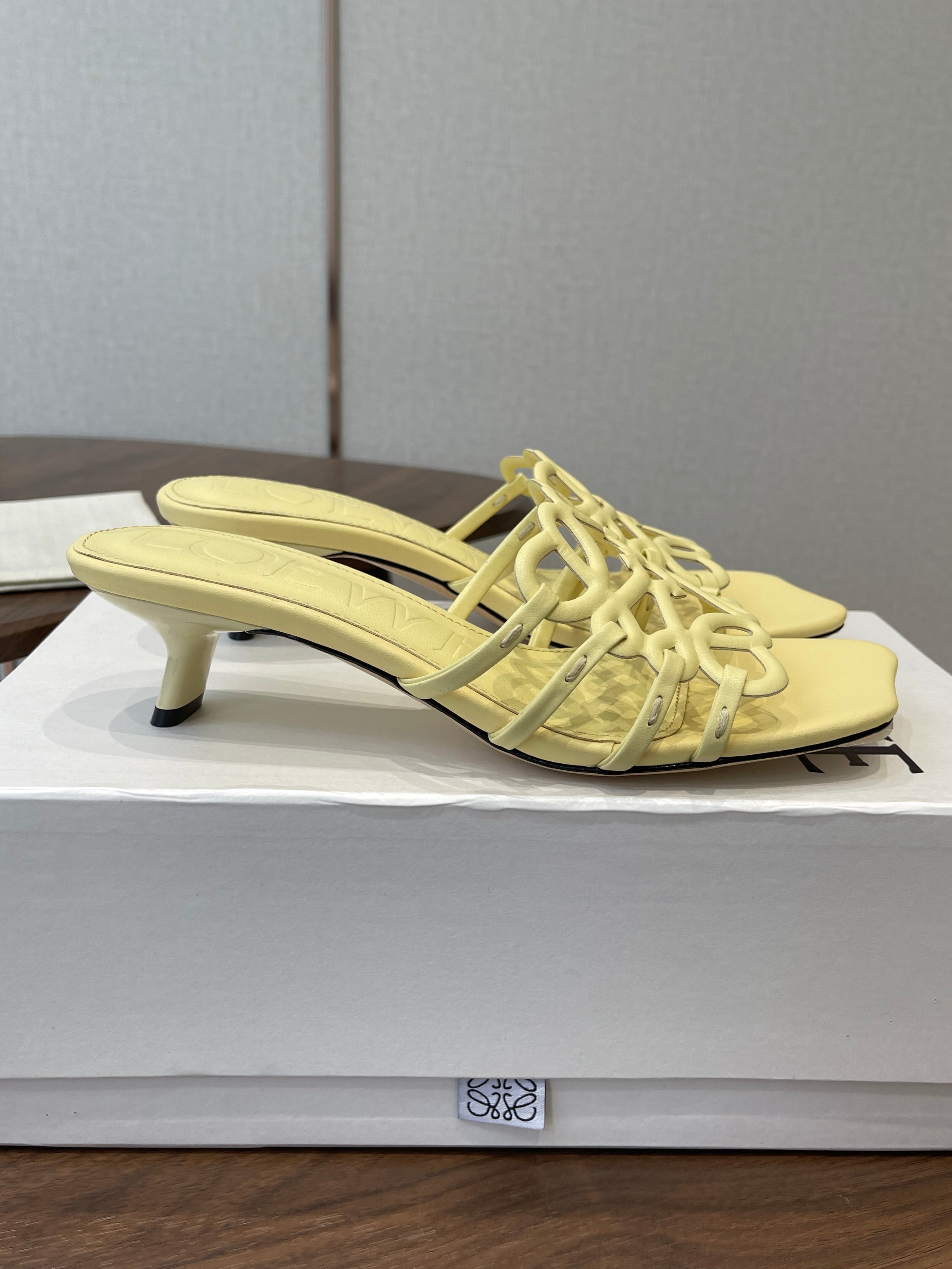 LOEWE 26S HIGH HEEL SANDALS IN BUTTER YELLOW CALFSKIN