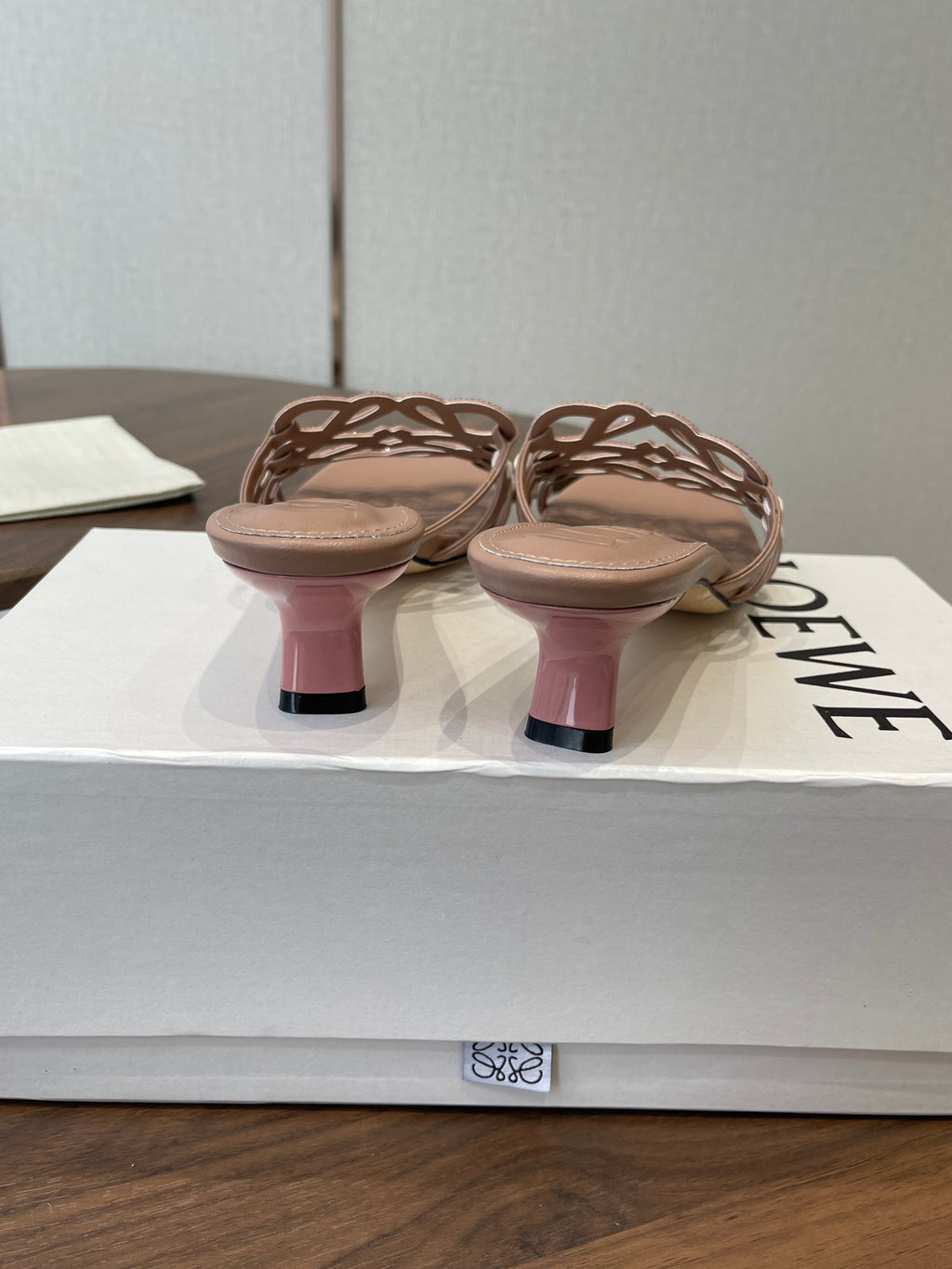LOEWE 26S HIGH HEEL SANDALS IN TAUPE BROWN CALFSKIN WITH CRYSTALS