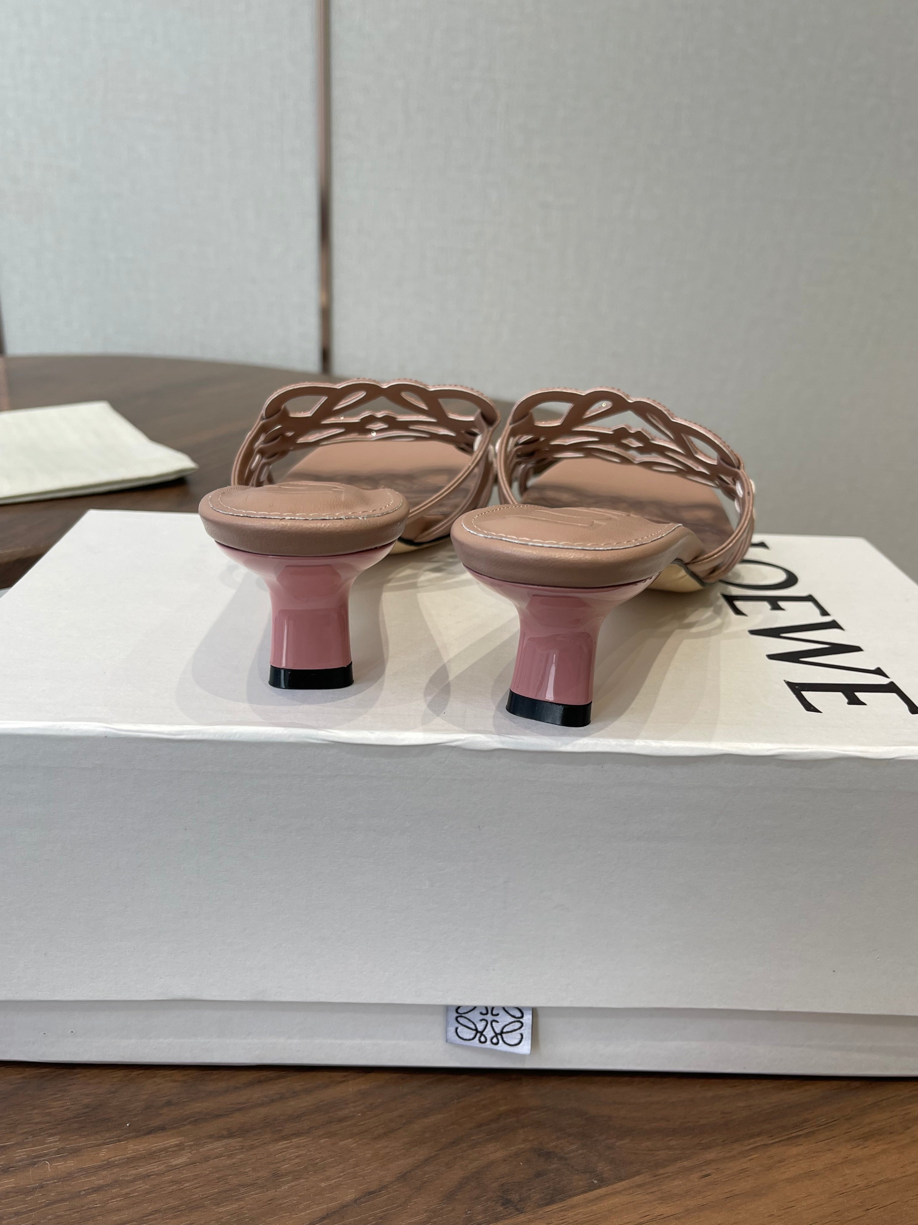 LOEWE 26S HIGH HEEL SANDALS IN TAUPE BROWN CALFSKIN WITH CRYSTALS