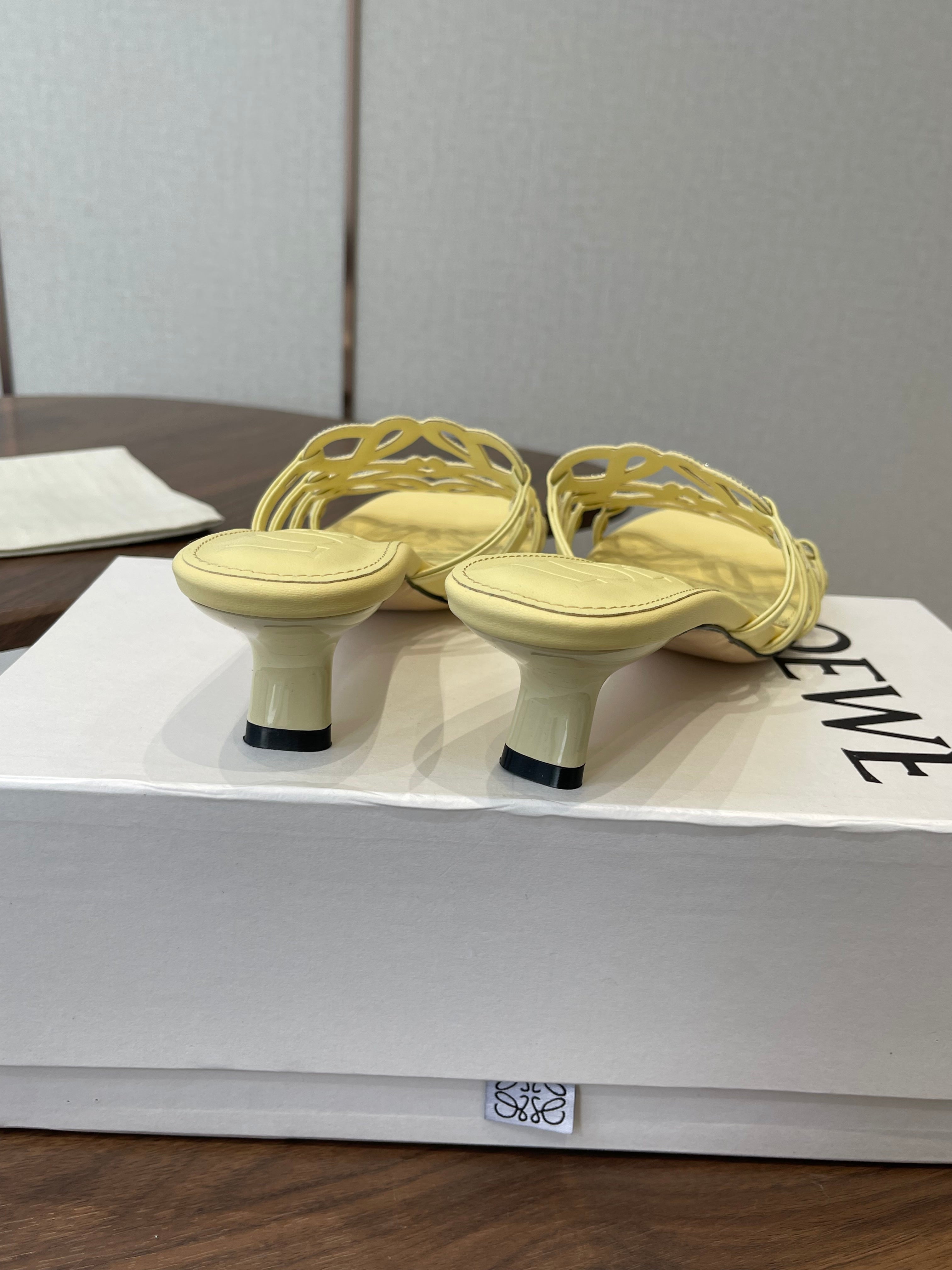 LOEWE 26S HIGH HEEL SANDALS IN BUTTER YELLOW CALFSKIN WITH CRYSTALS