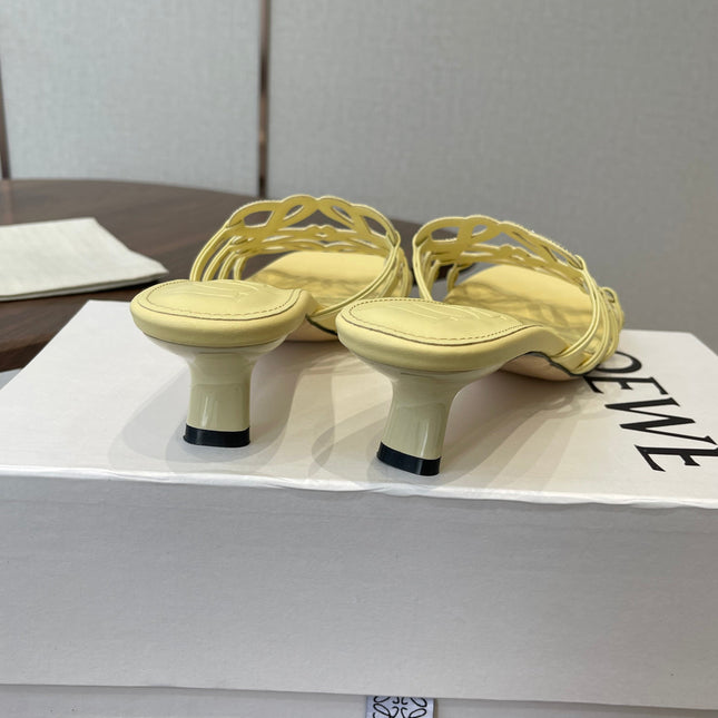 LOEWE 26S HIGH HEEL SANDALS IN BUTTER YELLOW CALFSKIN WITH CRYSTALS