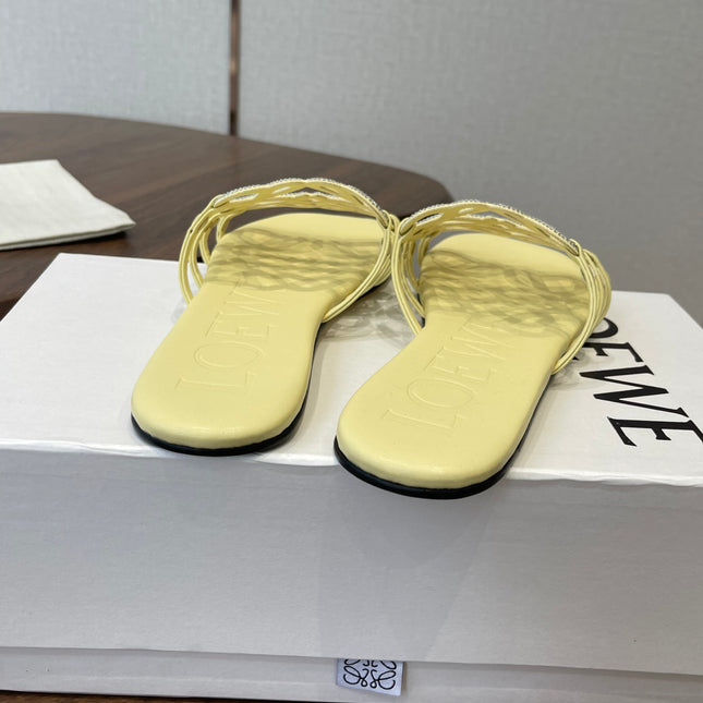 LOEWE 26S FLAT SANDALS IN YELLOW CALFSKIN WITH CRYSTALS