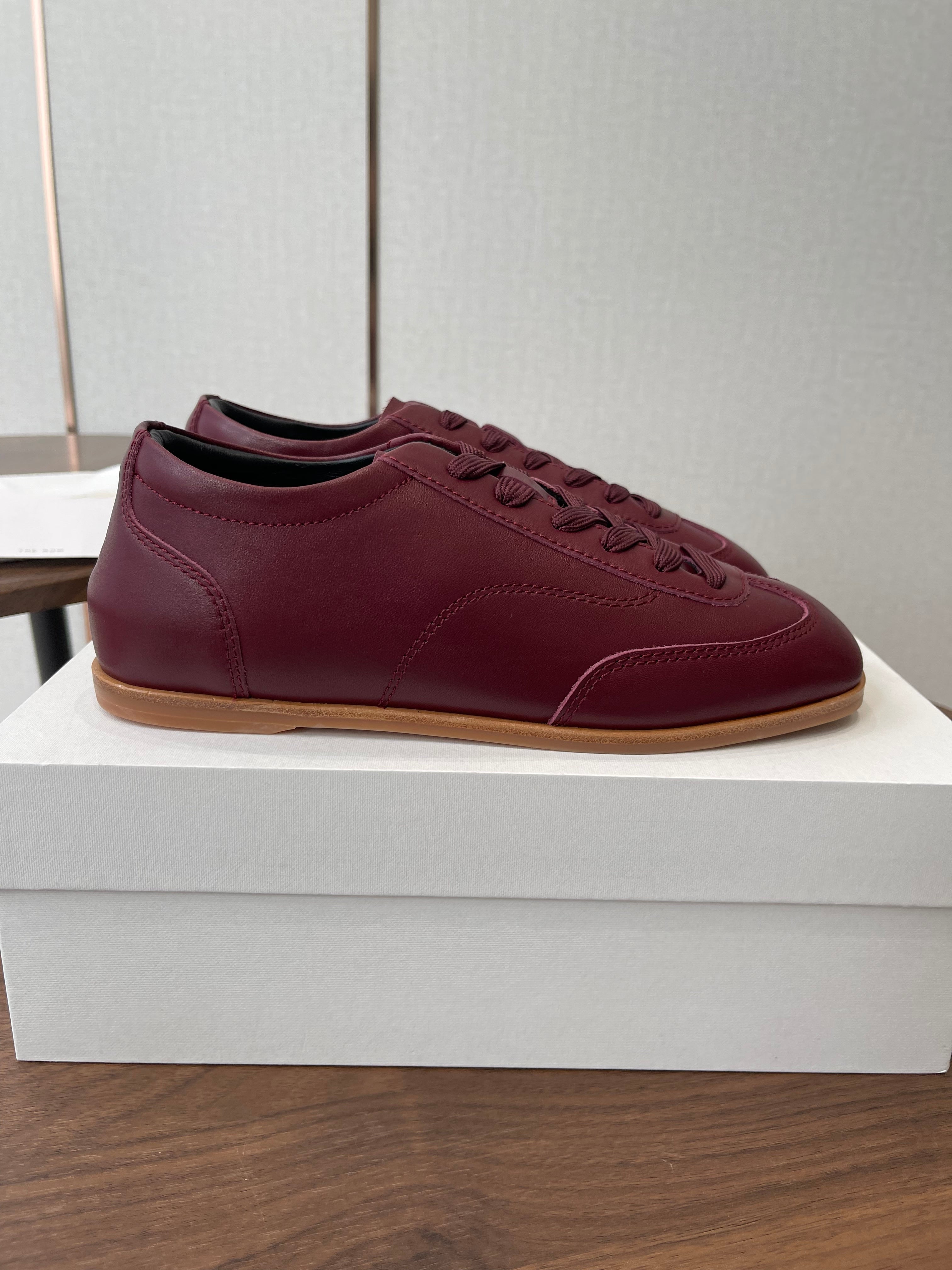 THE ROW 26S SNEAKERS IN BURGUNDY RED CALFSKIN