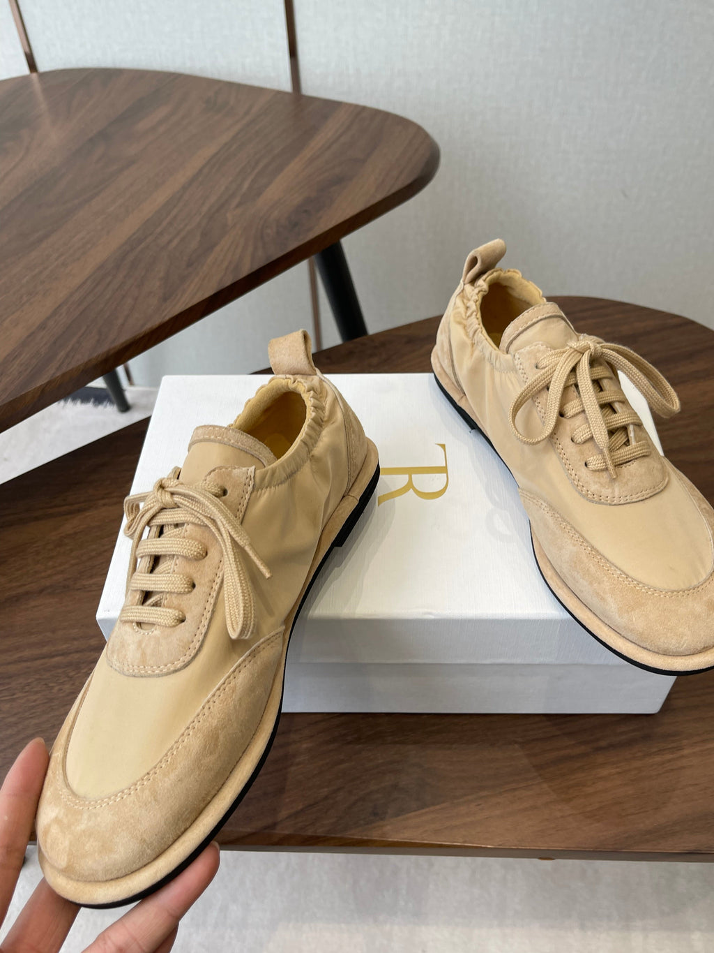 THE ROW 26S SNEAKERS IN BEIGE SUEDE AND FABRIC