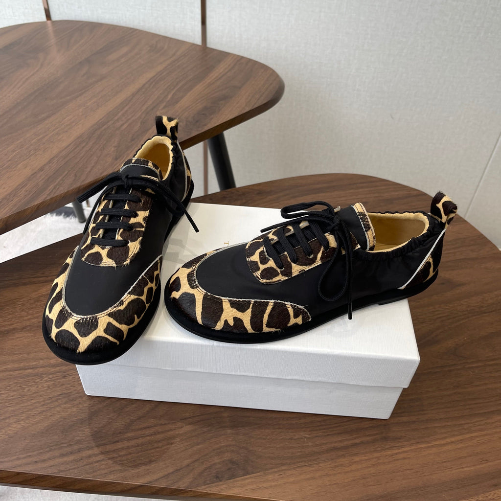 THE ROW 26S SNEAKERS IN LEOPARD PONY HAIR AND BLACK FABRIC