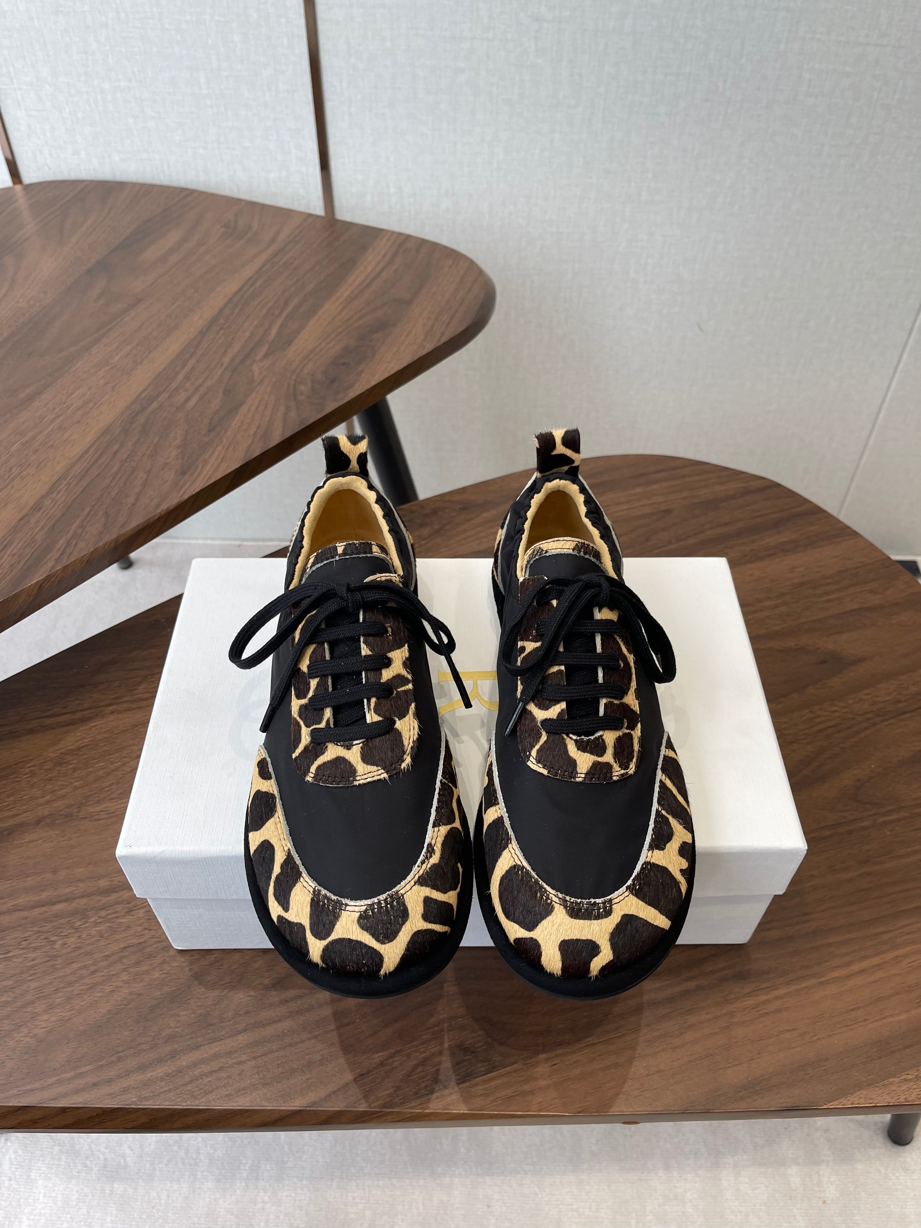 THE ROW 26S SNEAKERS IN LEOPARD PONY HAIR AND BLACK FABRIC