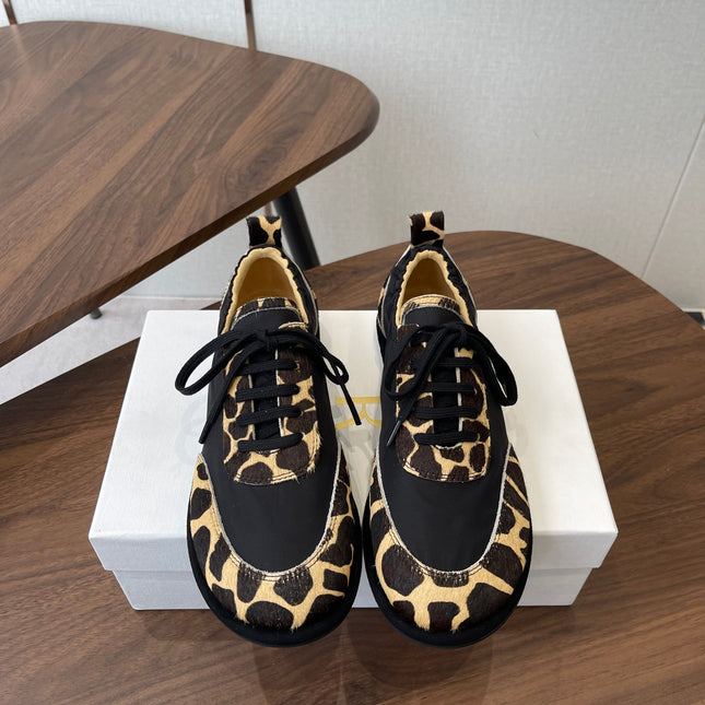 THE ROW 26S SNEAKERS IN LEOPARD PONY HAIR AND BLACK FABRIC