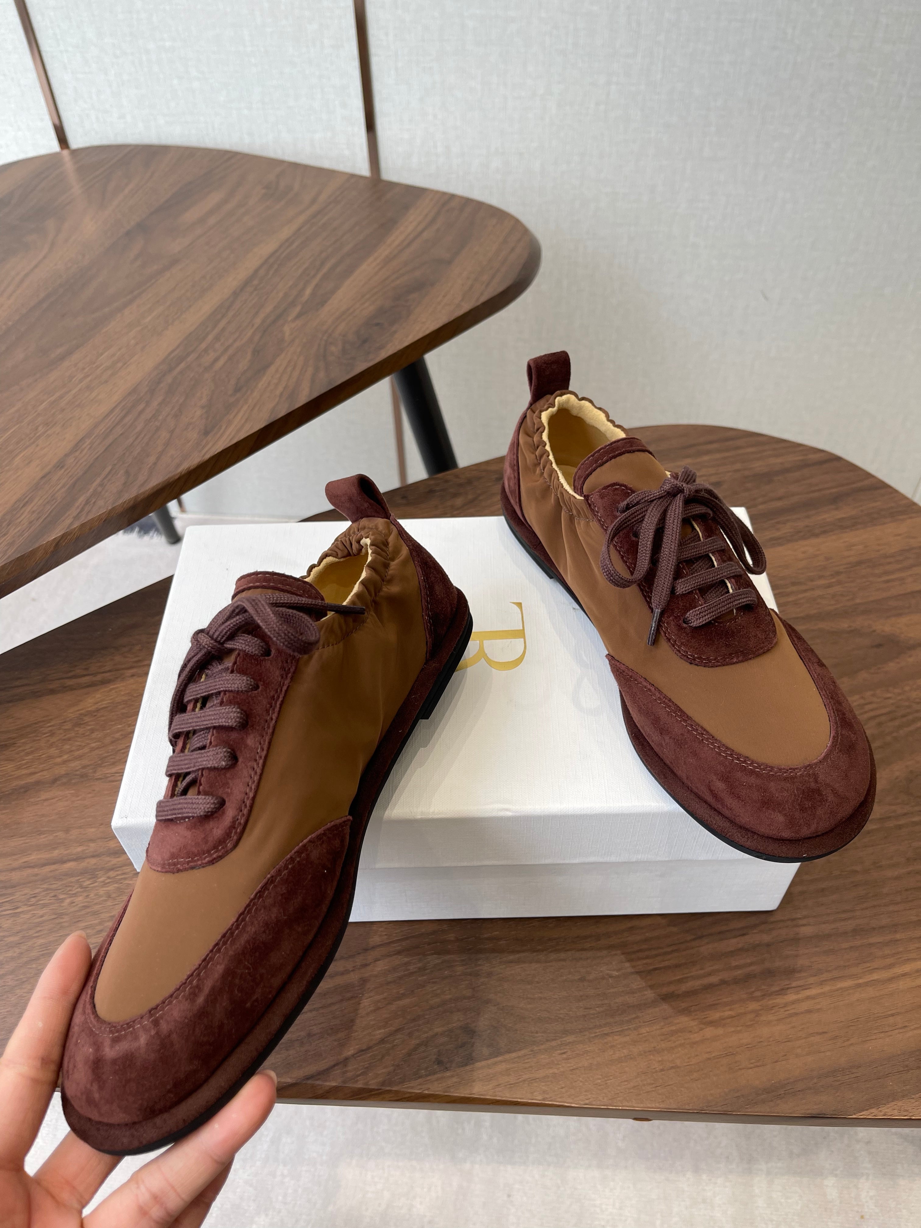 THE ROW 26S SNEAKERS IN BROWN SUEDE AND FABRIC
