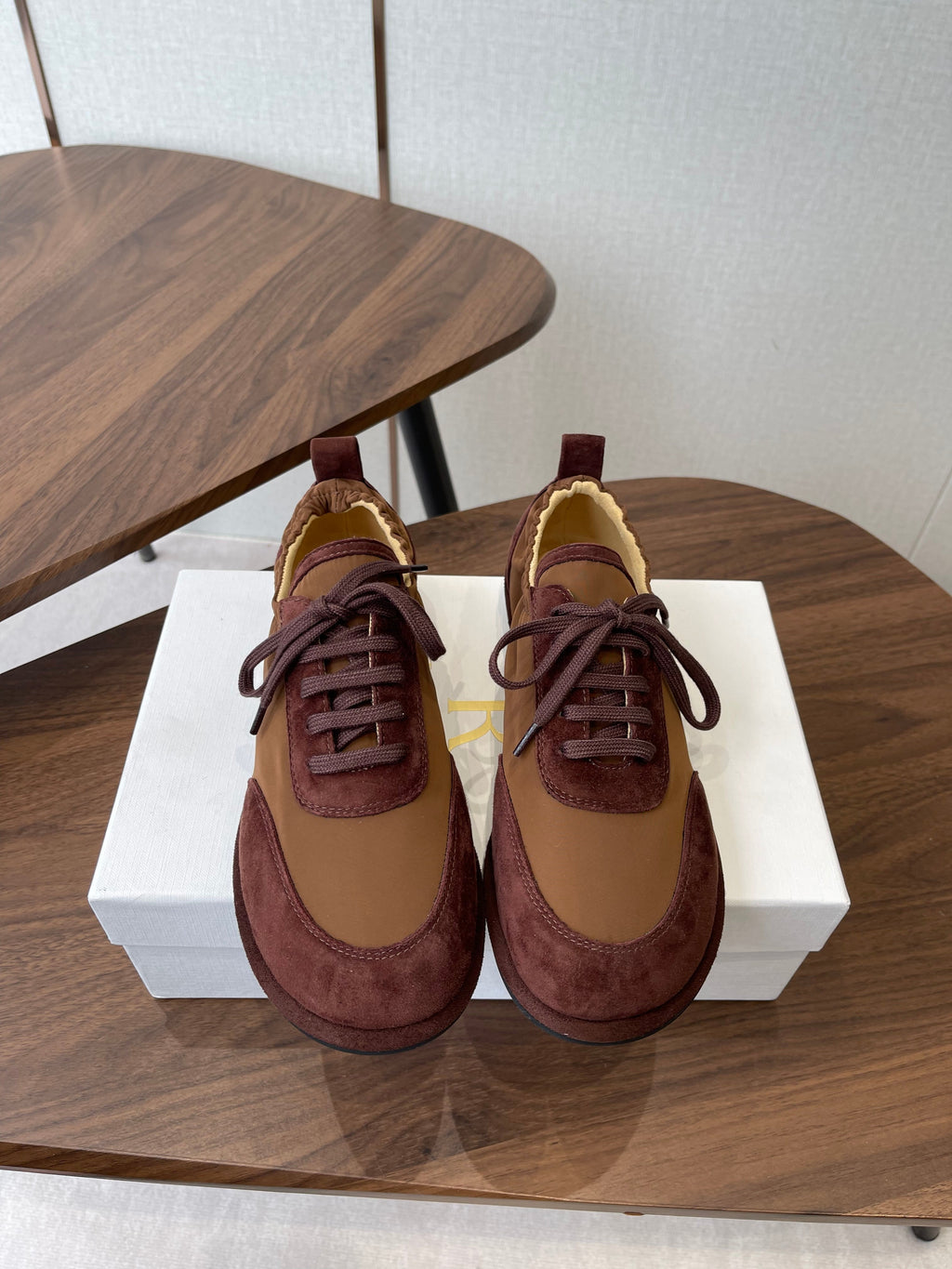 THE ROW 26S SNEAKERS IN BROWN SUEDE AND FABRIC