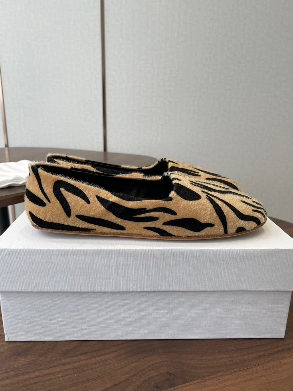 THE ROW 26S MARY JANES IN BEIGE ZEBRA PRINT PONY HAIR