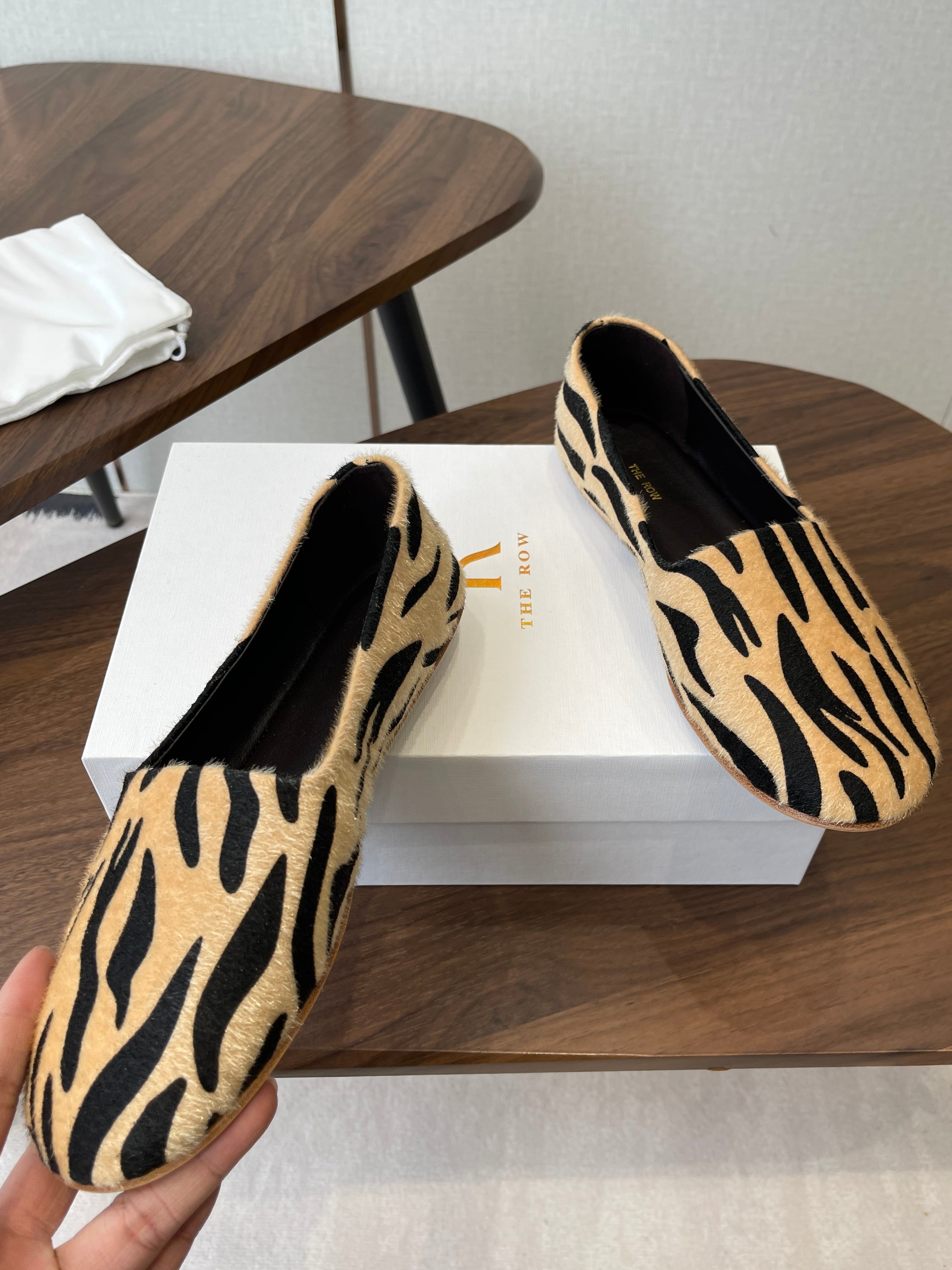 THE ROW 26S MARY JANES IN BEIGE ZEBRA PRINT PONY HAIR
