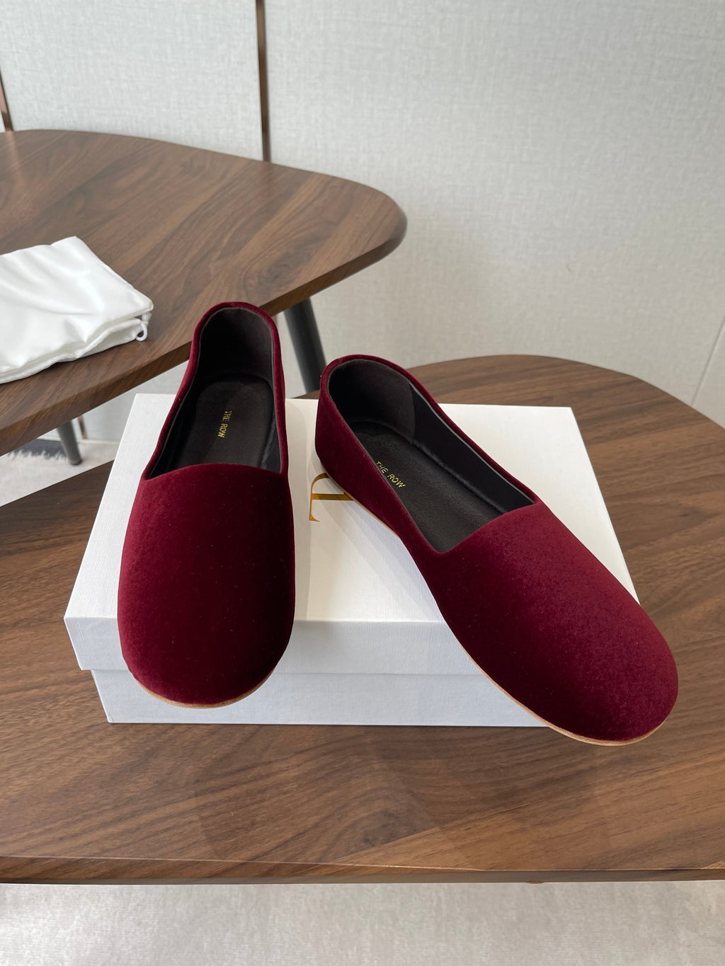 THE ROW 26S BALLET FLATS IN BURGUNDY RED VELVET
