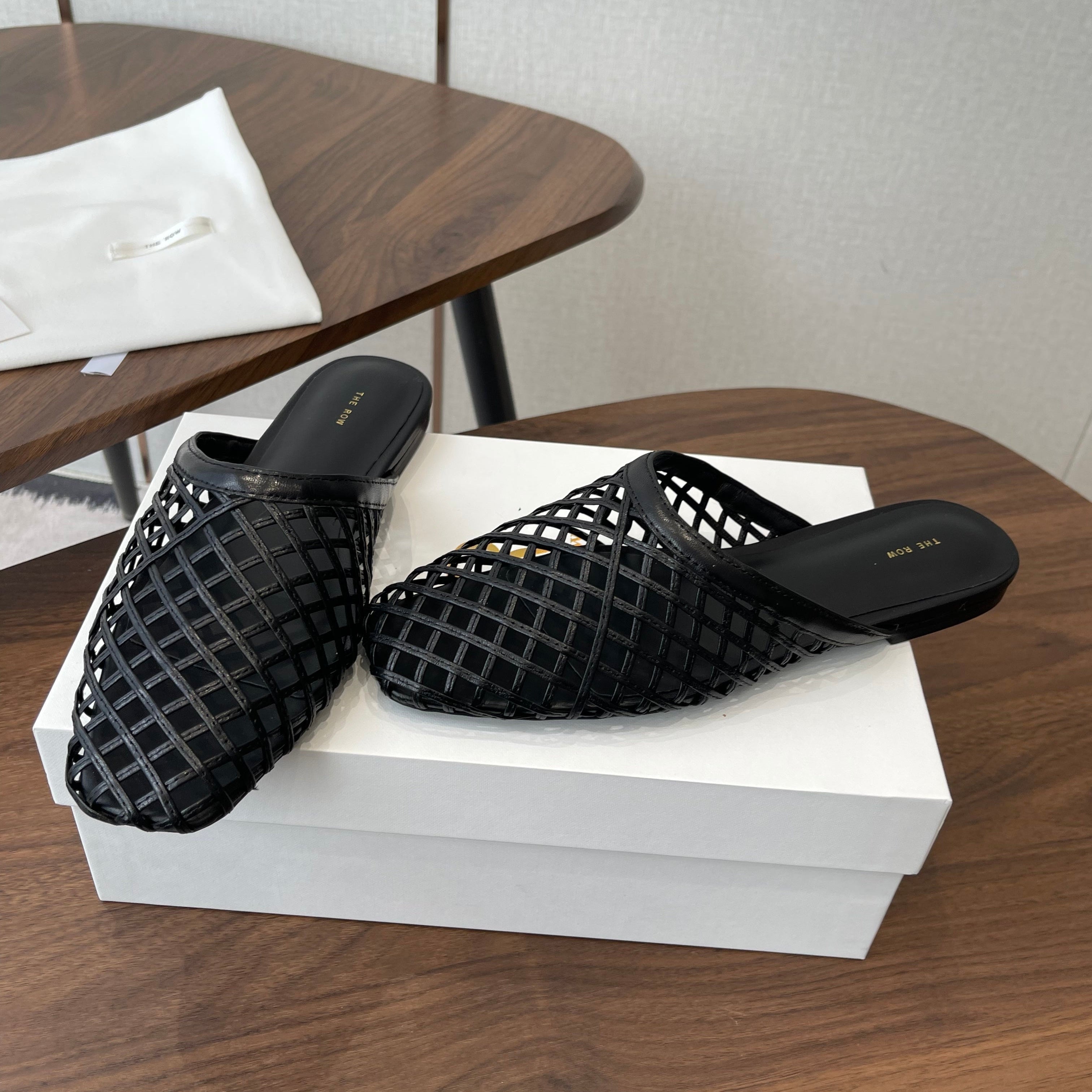 THE ROW 26S MULE SANDALS IN BLACK CALFSKIN