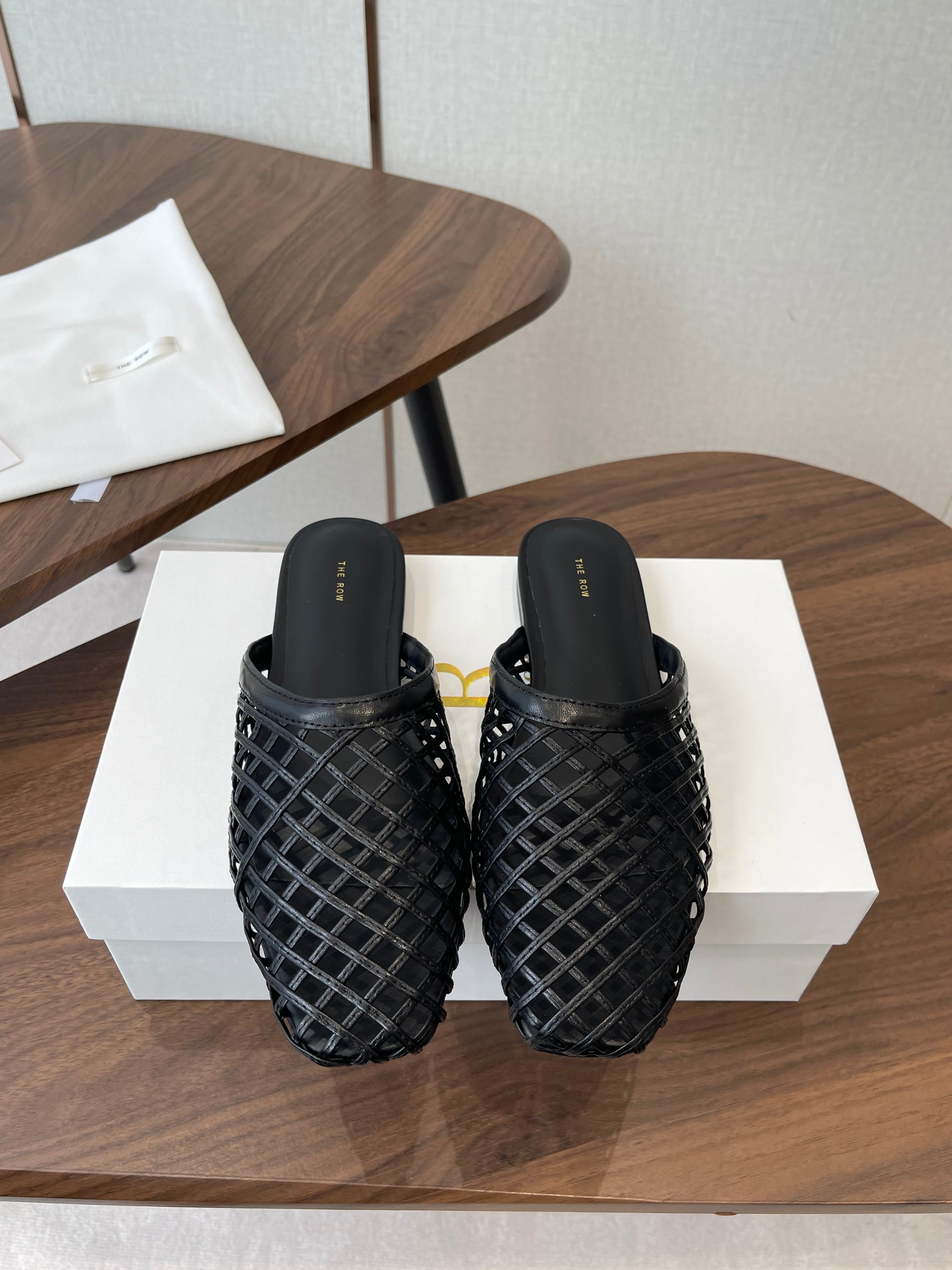 THE ROW 26S MULE SANDALS IN BLACK CALFSKIN