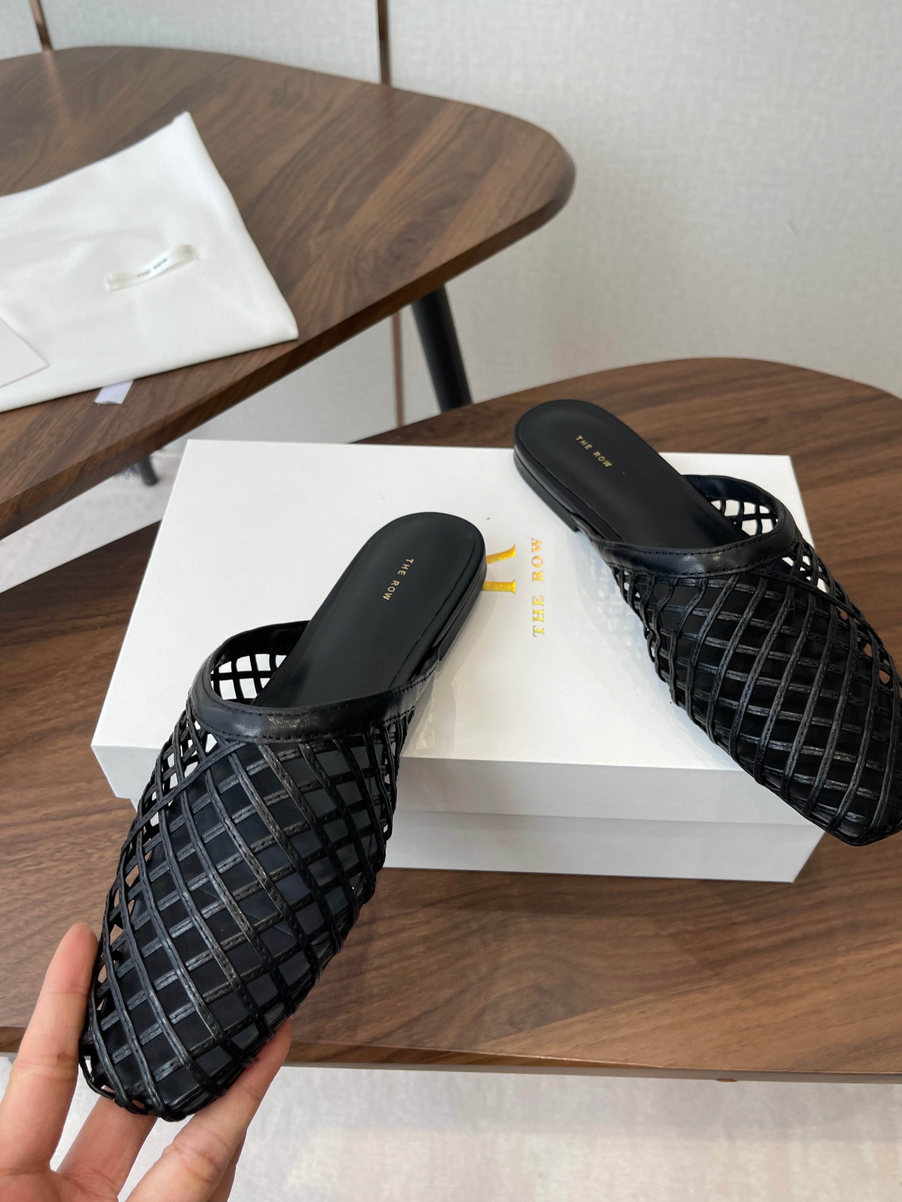 THE ROW 26S MULE SANDALS IN BLACK CALFSKIN