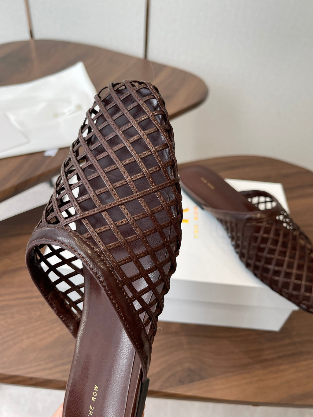 THE ROW 26S MULE SANDALS IN DARK BROWN CALFSKIN