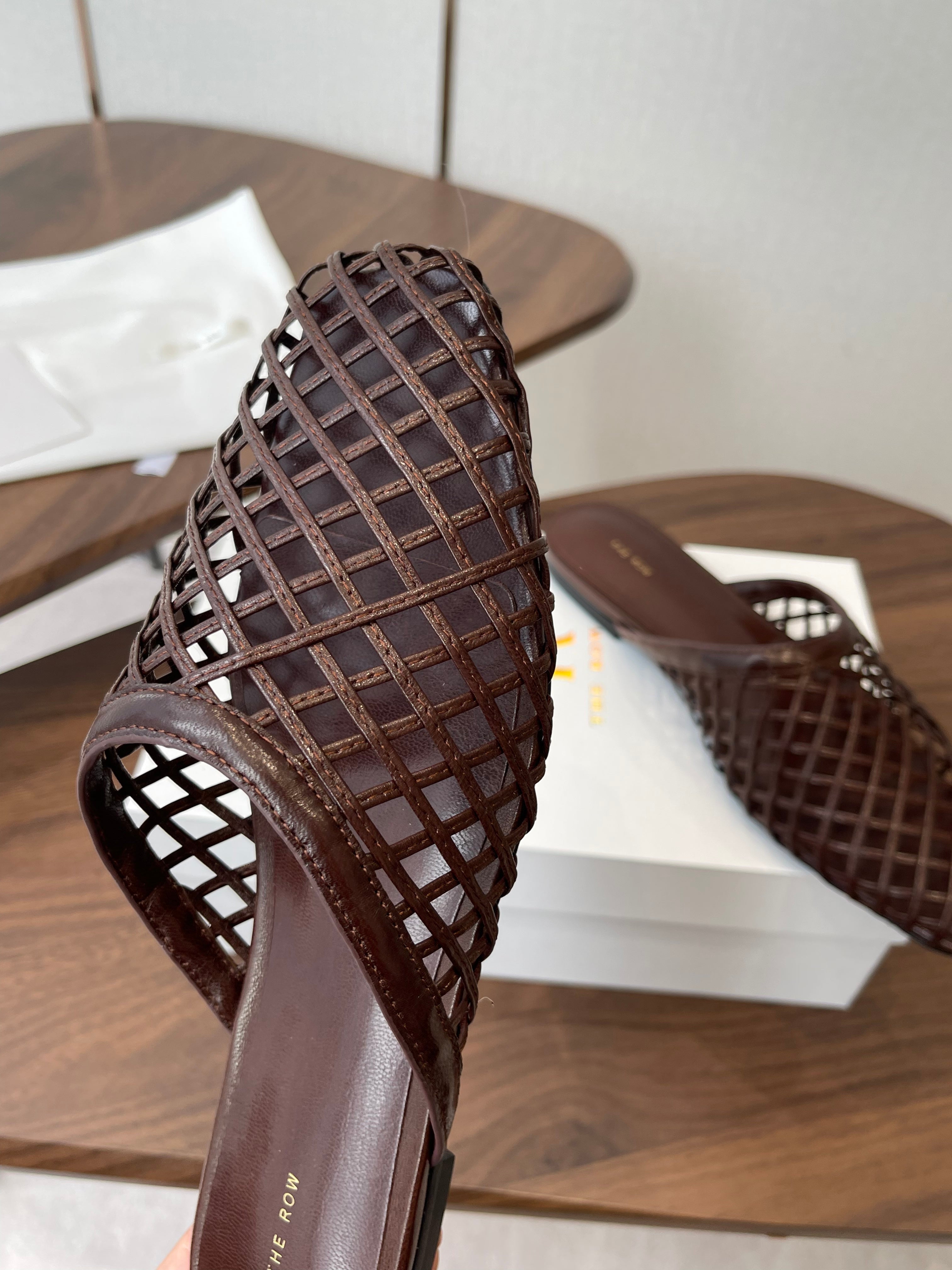 THE ROW 26S MULE SANDALS IN DARK BROWN CALFSKIN
