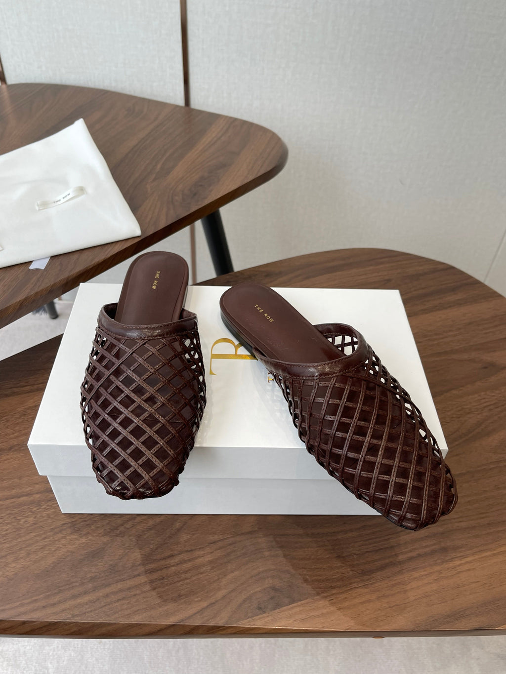 THE ROW 26S MULE SANDALS IN DARK BROWN CALFSKIN