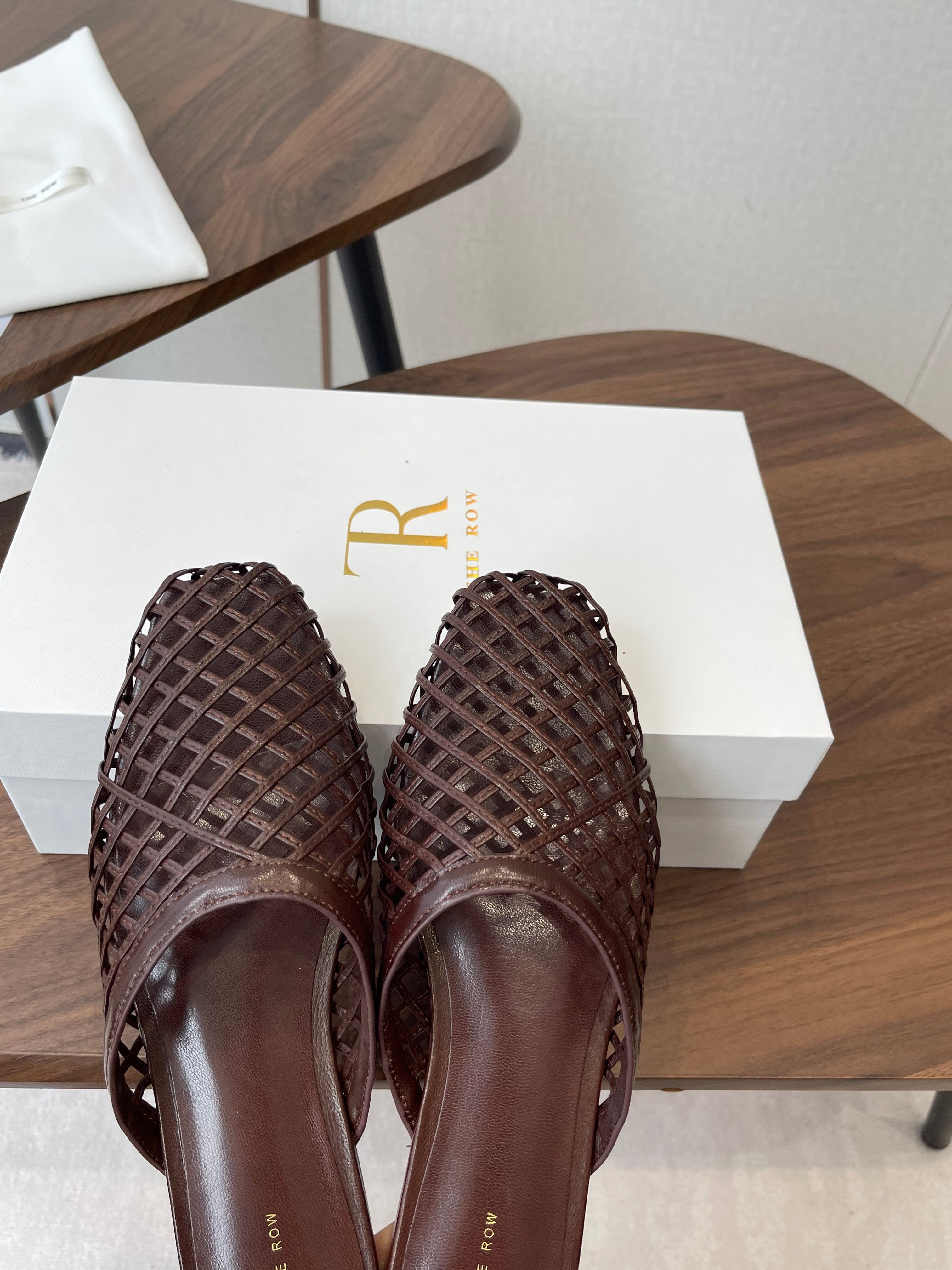 THE ROW 26S MULE SANDALS IN DARK BROWN CALFSKIN