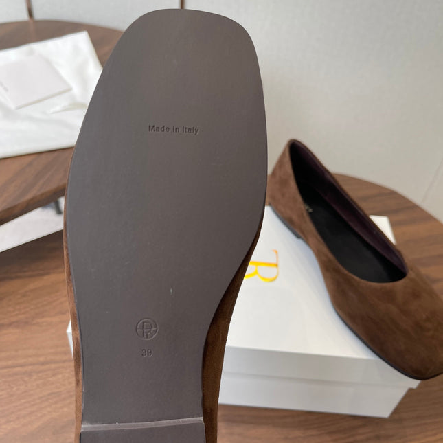 THE ROW 26S FLATS IN DARK BROWN SUEDE