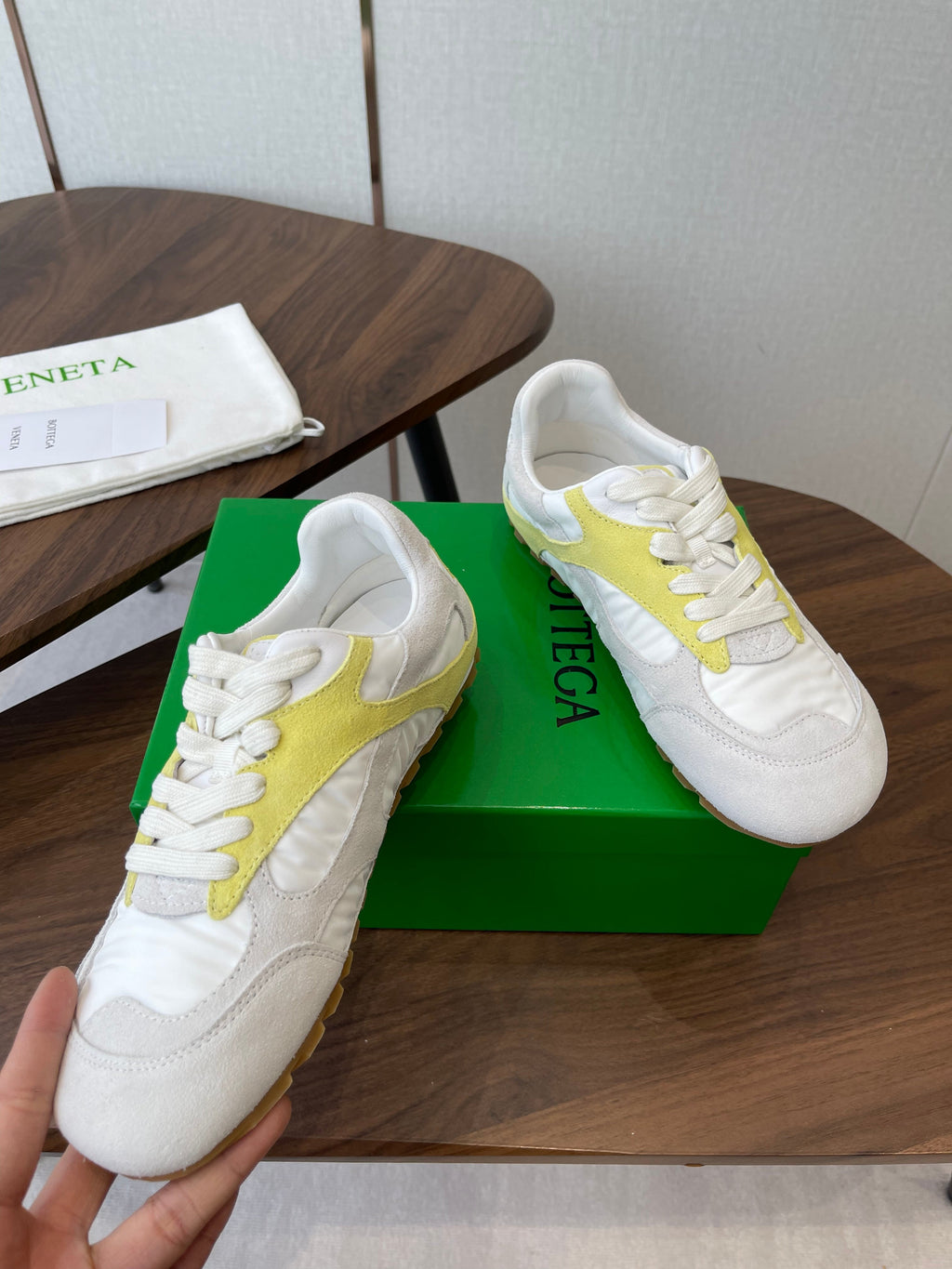 BOTTEGA VENETA 26S ORBIT FLASH SNEAKERS IN WHITE AND YELLOW SUEDE