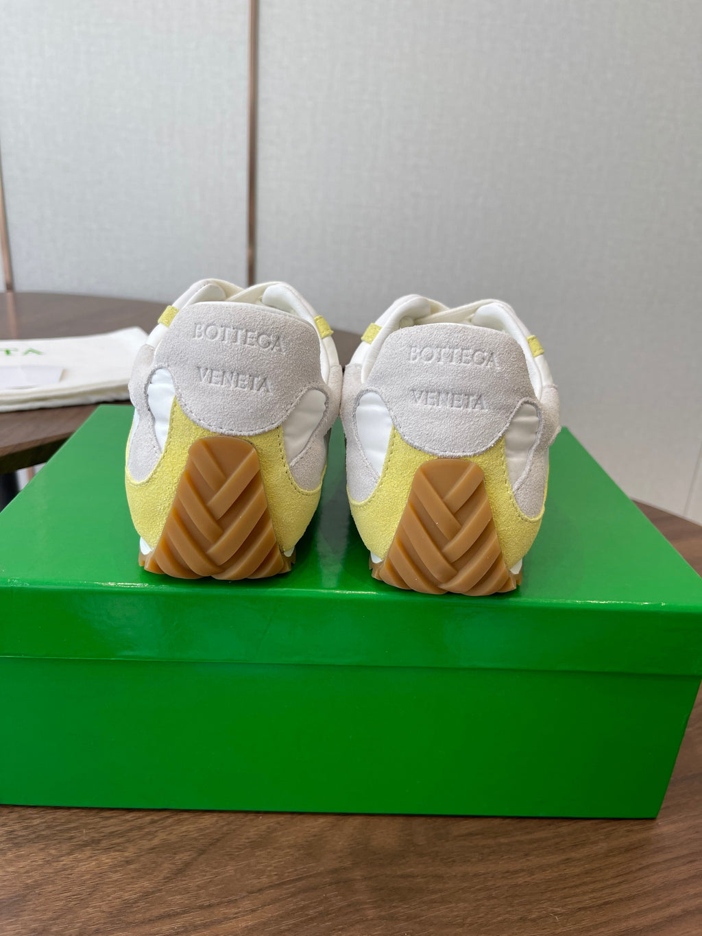 BOTTEGA VENETA 26S ORBIT FLASH SNEAKERS IN WHITE AND YELLOW SUEDE