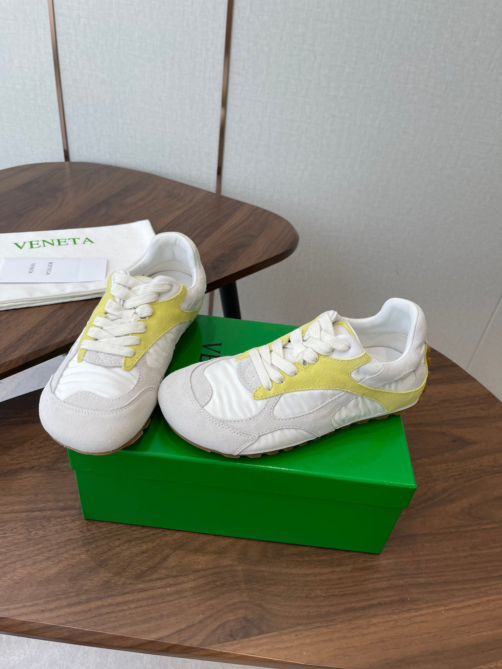 BOTTEGA VENETA 26S ORBIT FLASH SNEAKERS IN WHITE AND YELLOW SUEDE