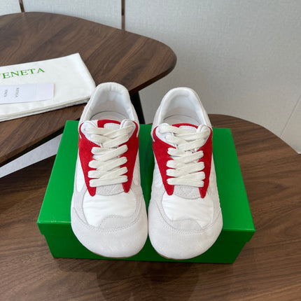BOTTEGA VENETA 26S ORBIT FLASH SNEAKERS IN WHITE AND RED SUEDE