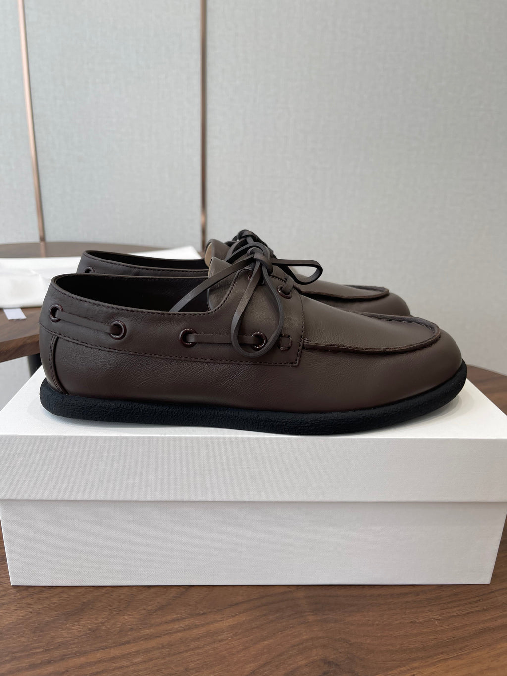 THE ROW 26S LOAFERS IN DARK BROWN CALFSKIN