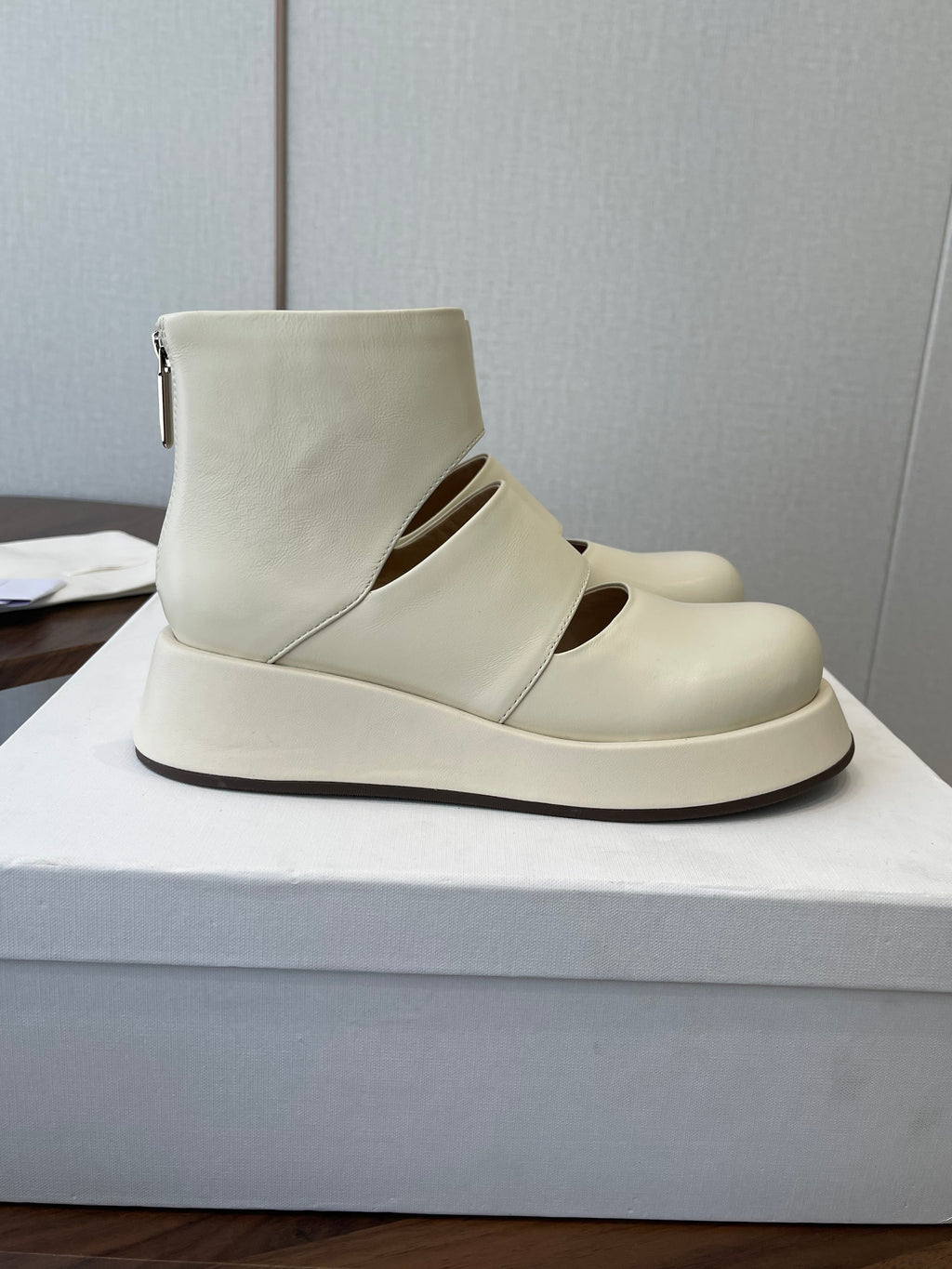 THE ROW 26S PLATFORM MARY JANE IN CREAM WHITE CALFSKIN