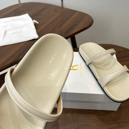 THE ROW 26S DOUBLE STRAP FLAT SANDALS IN IVORY WHITE CALFSKIN