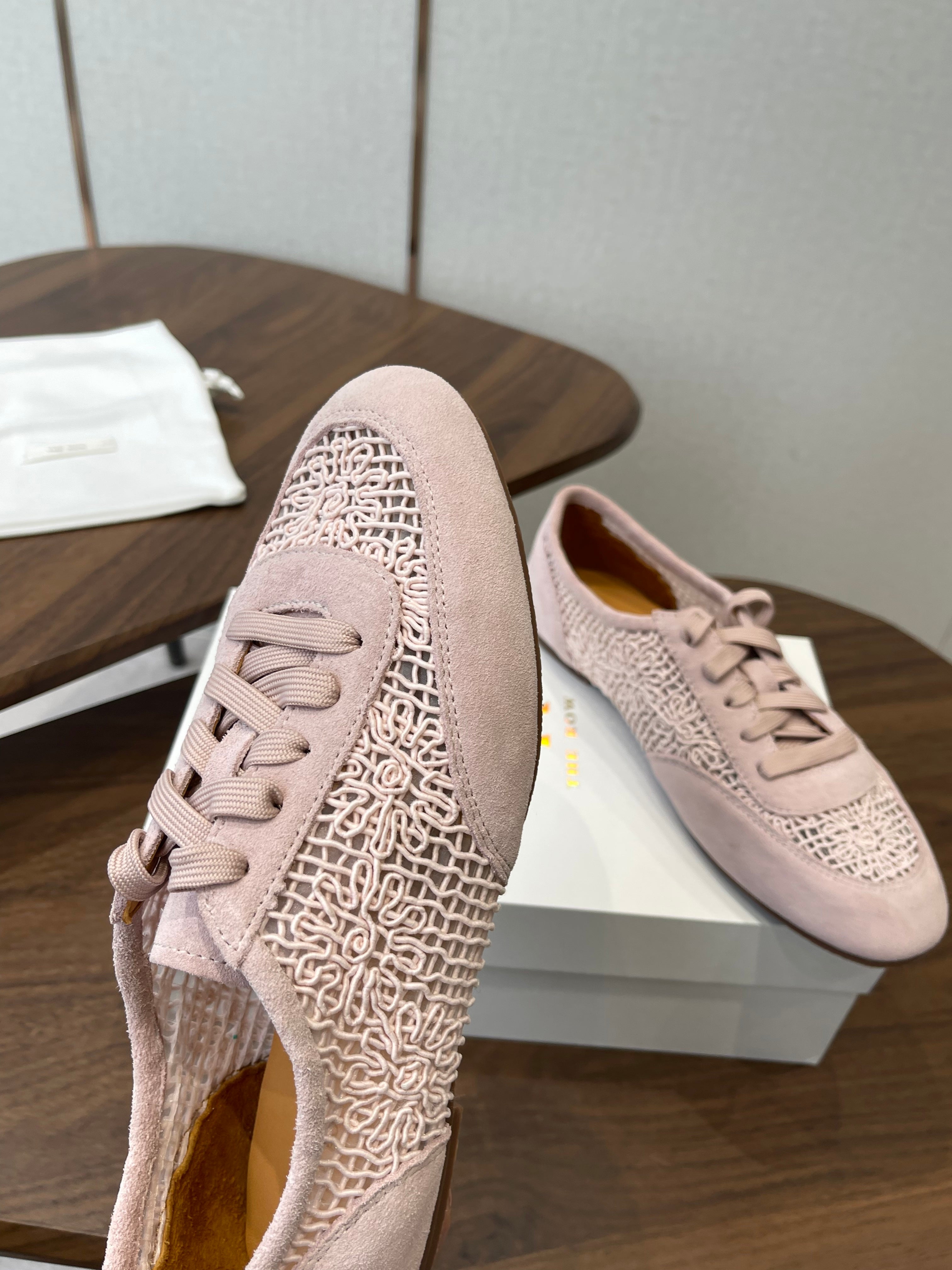 THE ROW 26S LACE UP SNEAKERS IN LIGHT PINK SUEDE