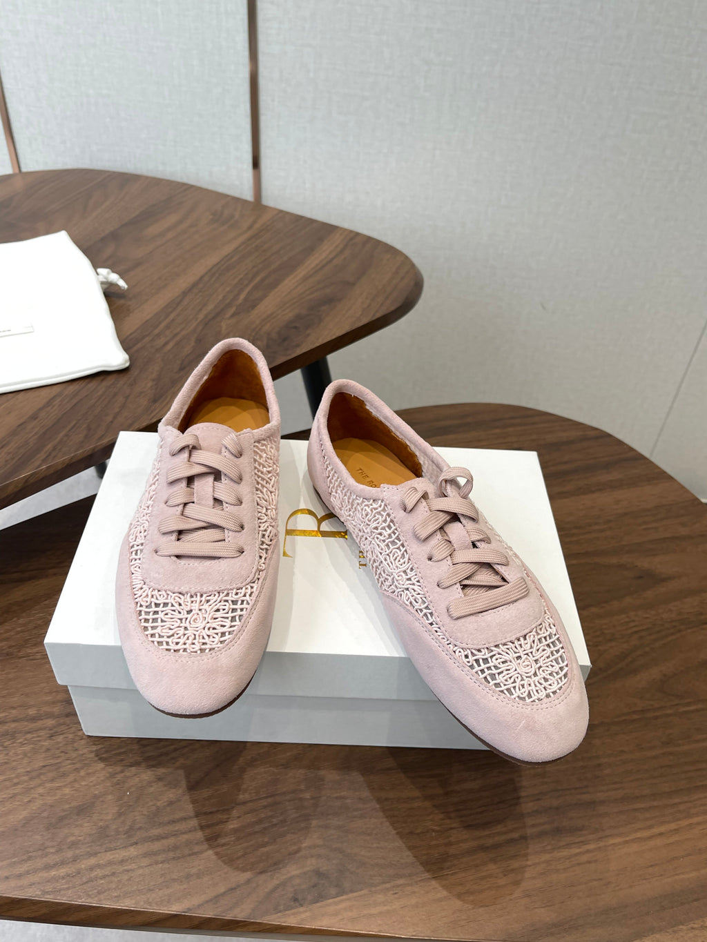 THE ROW 26S LACE UP SNEAKERS IN LIGHT PINK SUEDE