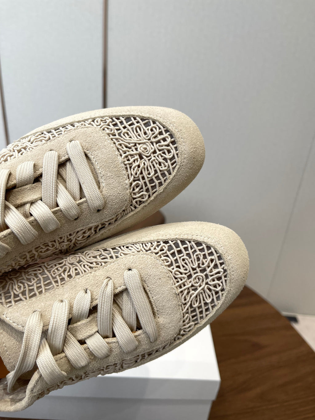 THE ROW 26S LACE UP SNEAKERS IN IVORY BEIGE SUEDE