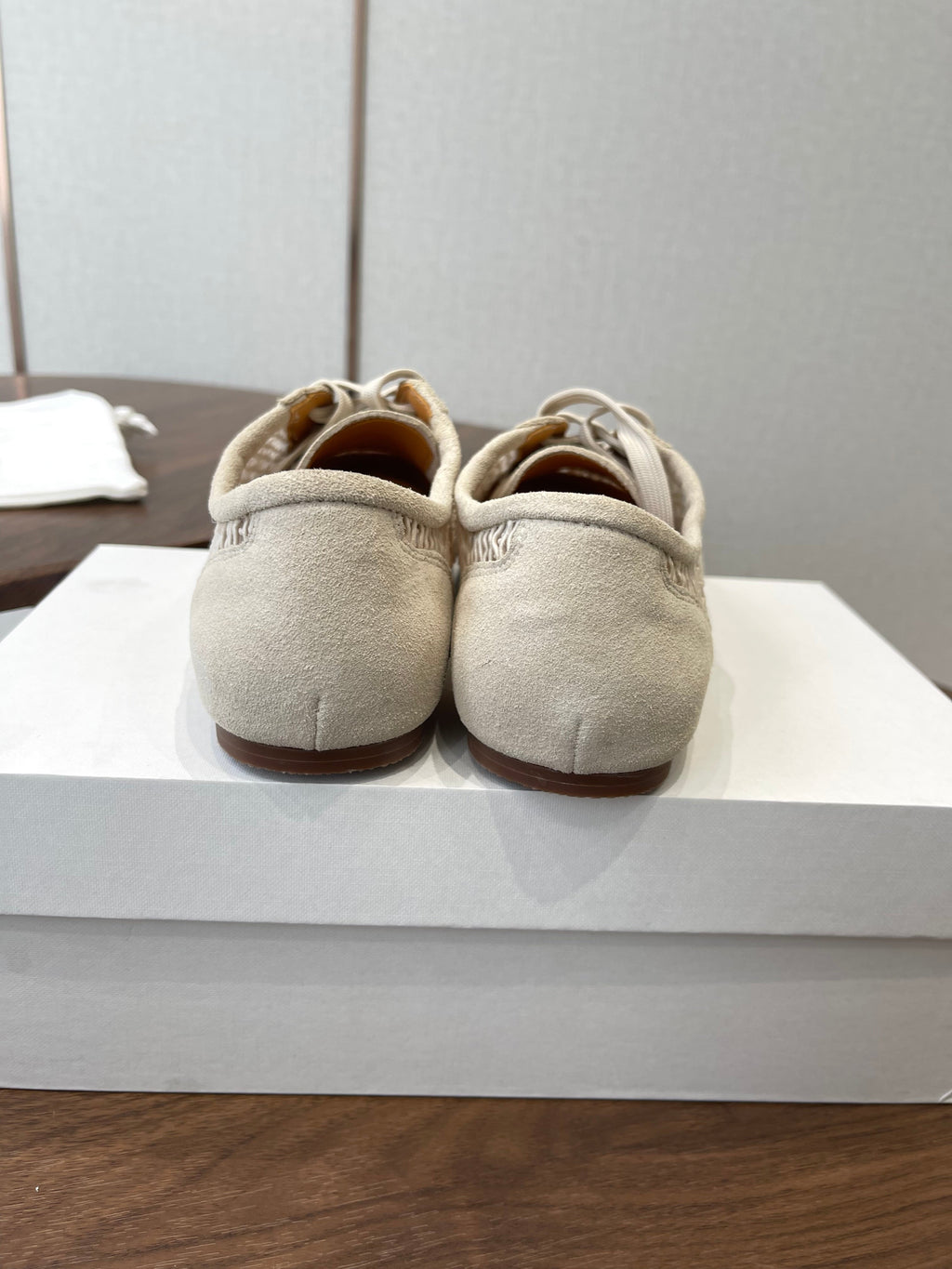 THE ROW 26S LACE UP SNEAKERS IN IVORY BEIGE SUEDE