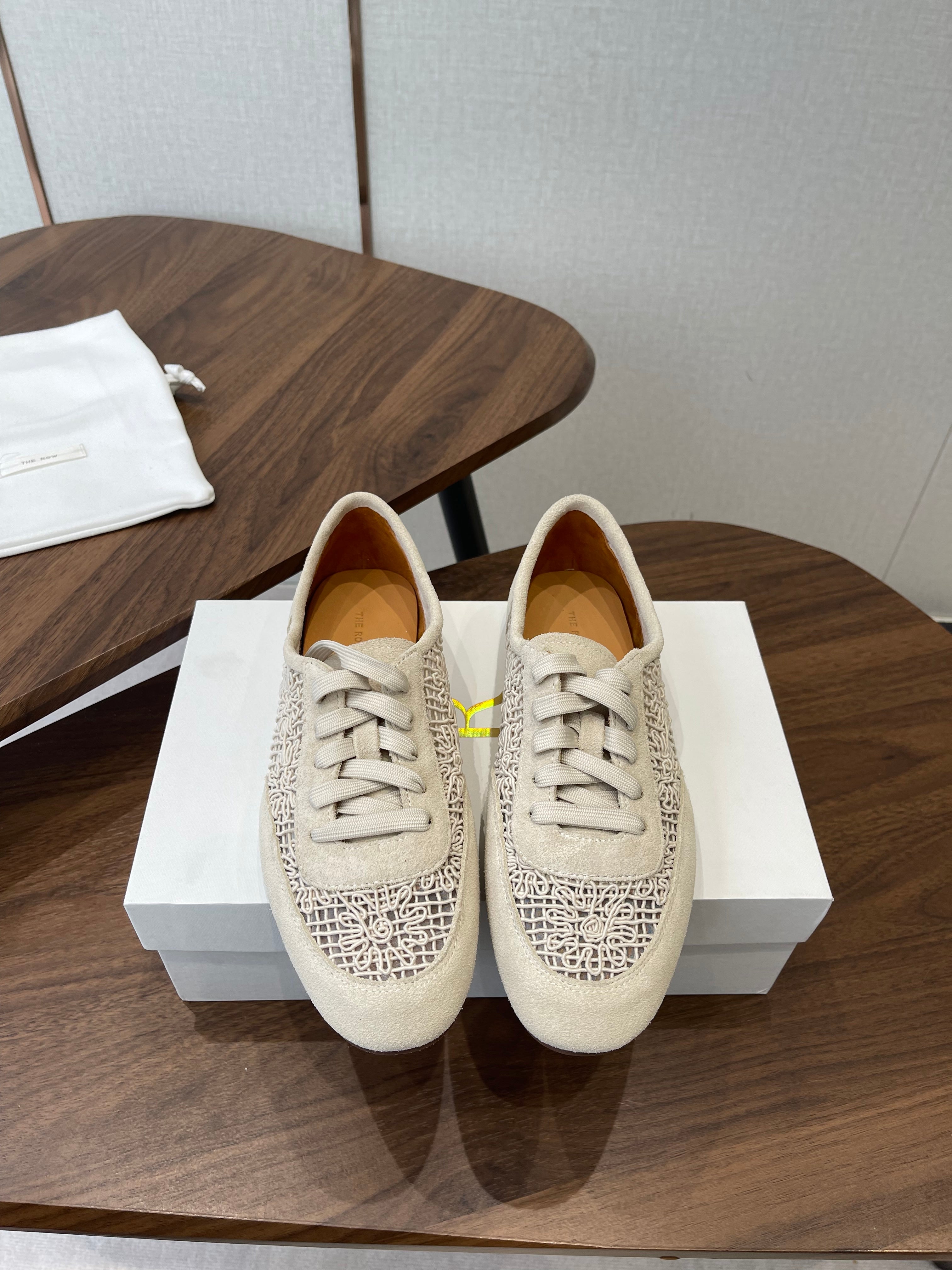 THE ROW 26S LACE UP SNEAKERS IN IVORY BEIGE SUEDE