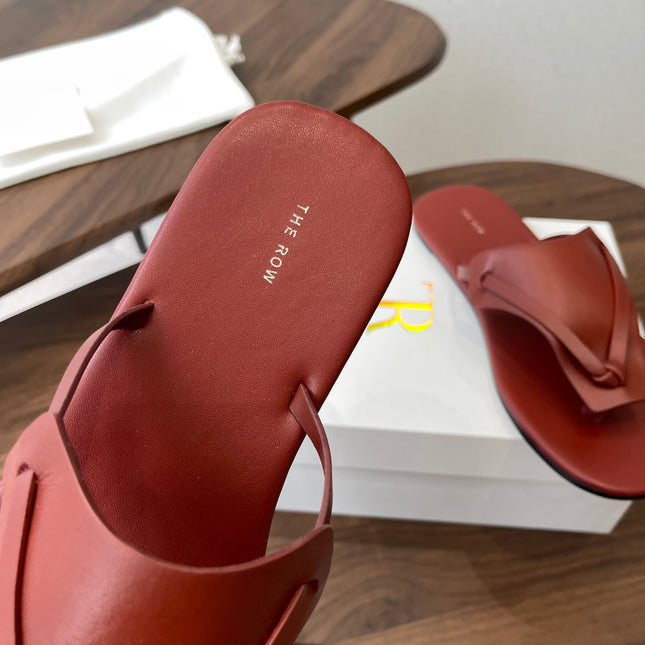 THE ROW 26S T STRAP THONG SANDALS IN RUST RED CALFSKIN