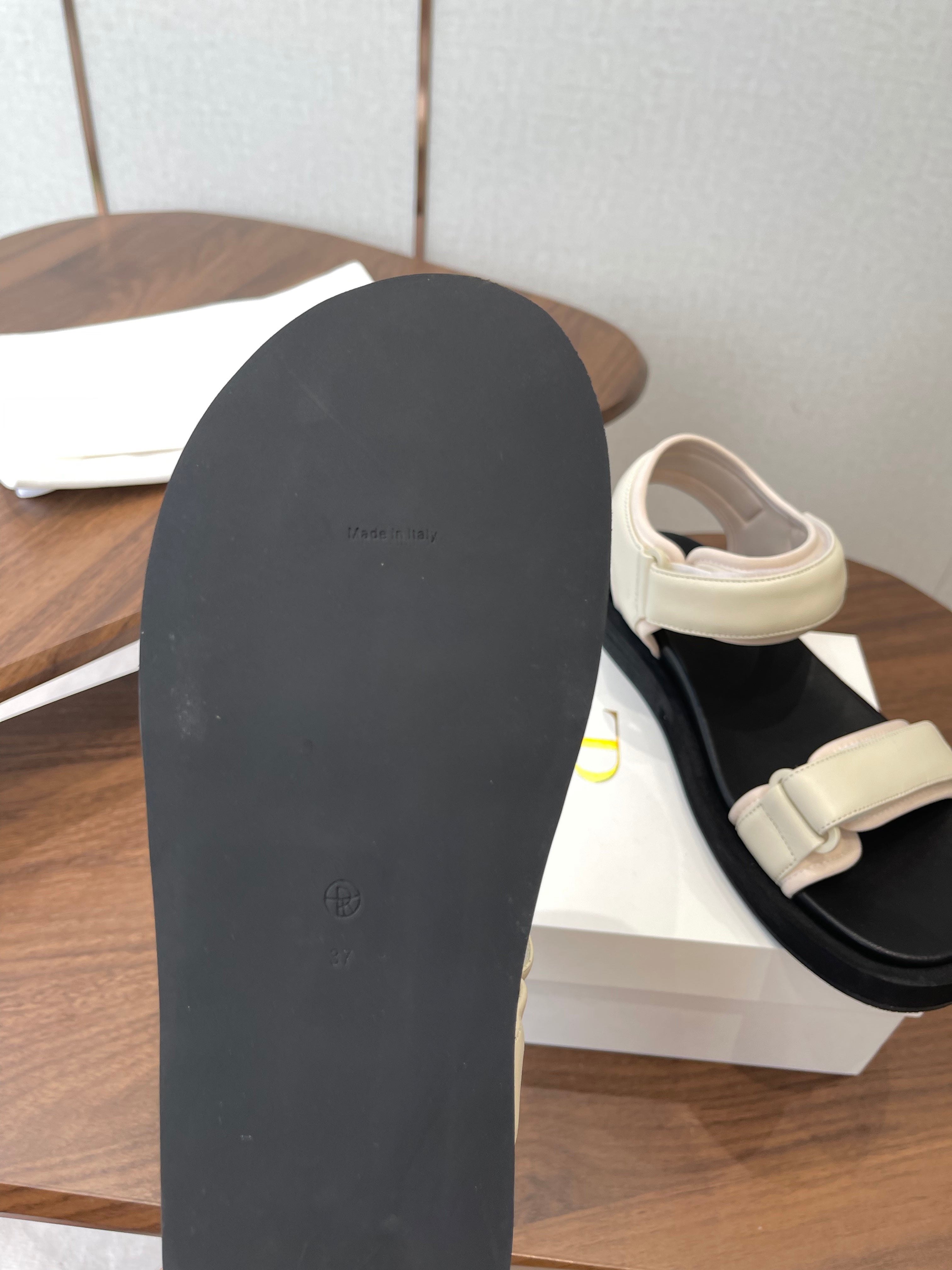 THE ROW 26S DOUBLE STRAP SANDALS IN IVORY WHITE CALFSKIN