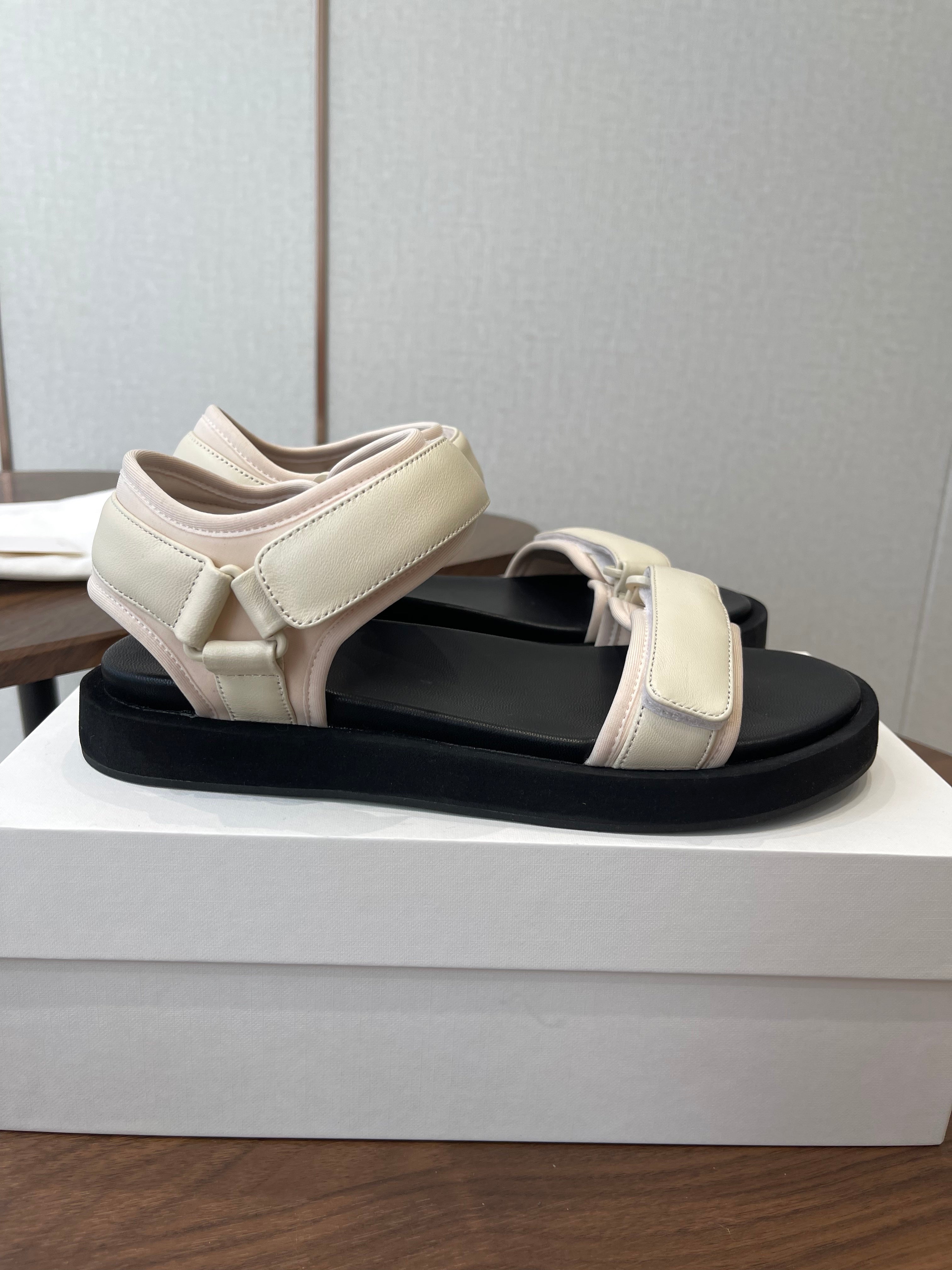 THE ROW 26S DOUBLE STRAP SANDALS IN IVORY WHITE CALFSKIN
