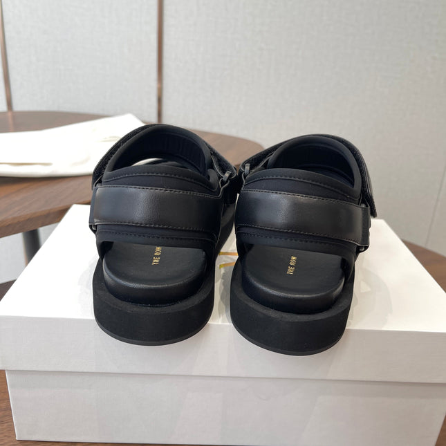 THE ROW 26S DOUBLE STRAP SANDALS IN BLACK CALFSKIN