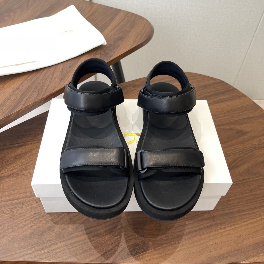 THE ROW 26S DOUBLE STRAP SANDALS IN BLACK CALFSKIN