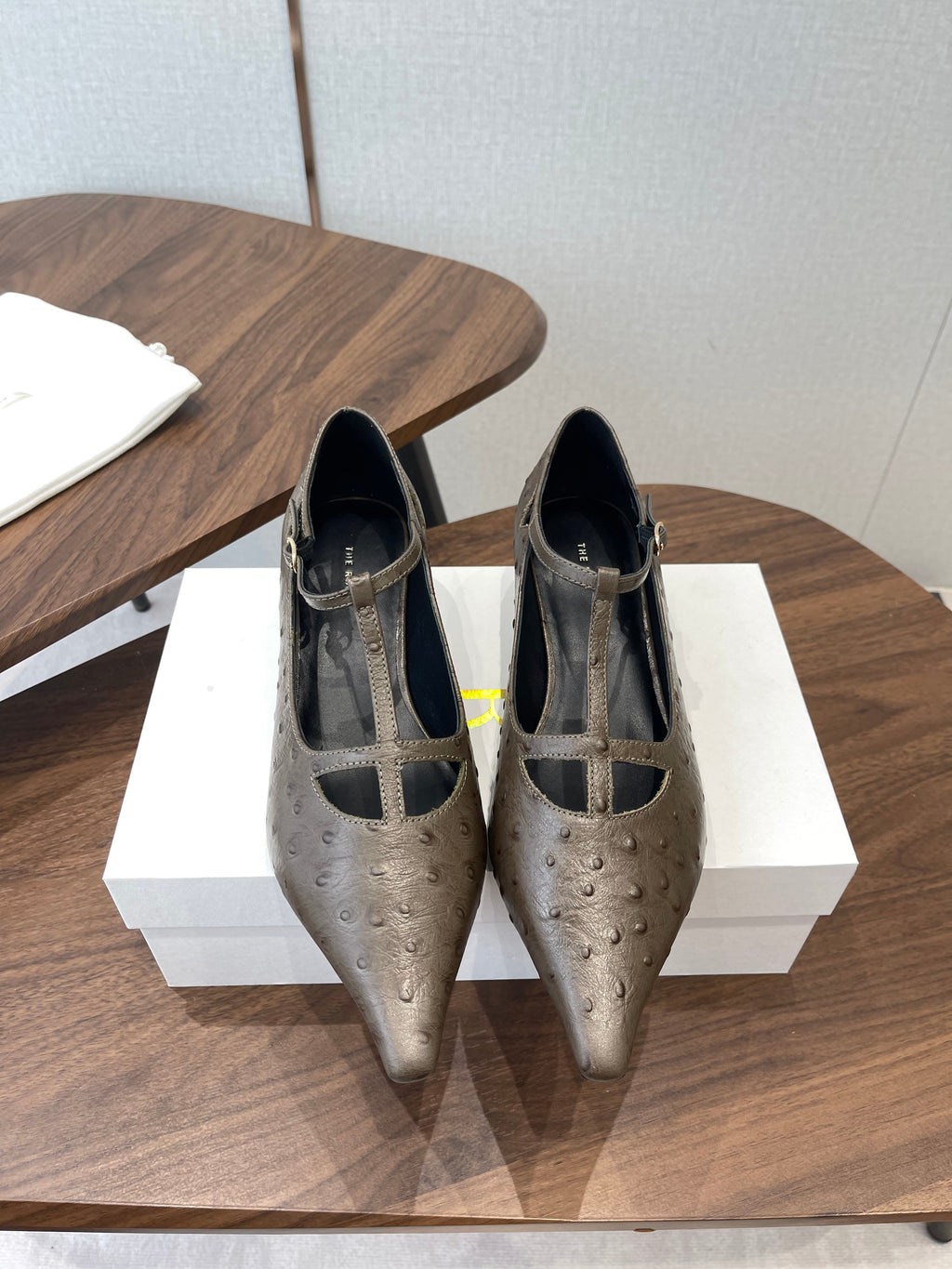 THE ROW 26S POINTED TOE T STRAP PUMPS 35MM IN BROWN CALFSKIN