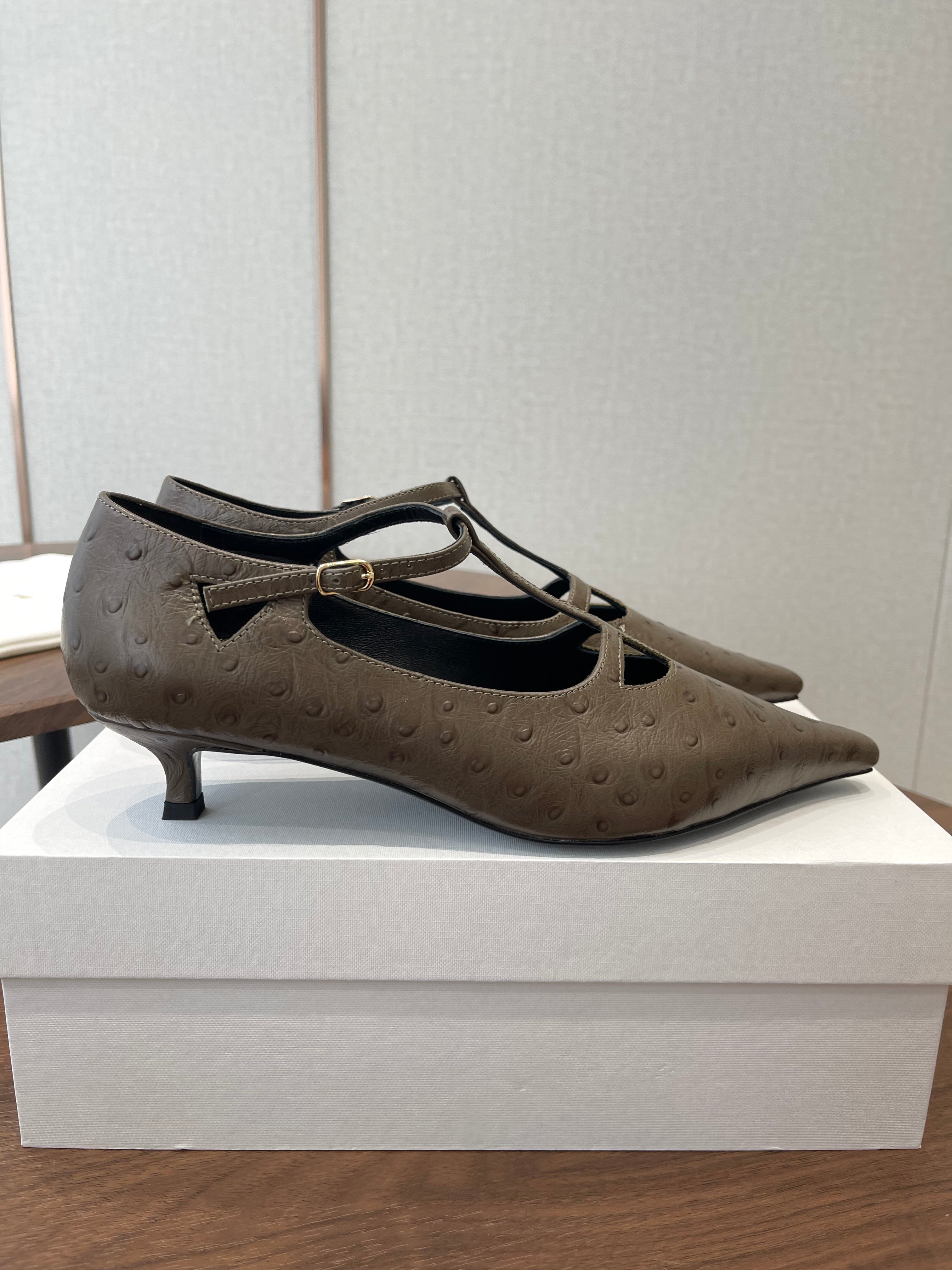 THE ROW 26S POINTED TOE T STRAP PUMPS 35MM IN BROWN CALFSKIN