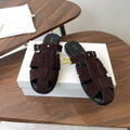 THE ROW 26S GLADIATOR SLIDE SANDALS IN DARK BROWN SUEDE